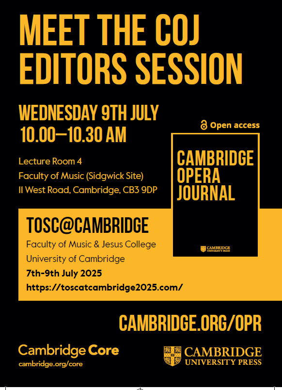 CambUP_Music's tweet photo. Exciting updates from Cambridge Opera Journal at Tosc@Cambridge Conference, 7–10 July! Explore the latest issue &amp; open access collection at https://t.co/pkjGQgdiPY. Visit https://t.co/oW1XRbyqSM for more info. Check out the prize details at https://t.co/lfM4zGICYO. 
#OperaJournal https://t.co/Jcy1knDiTg