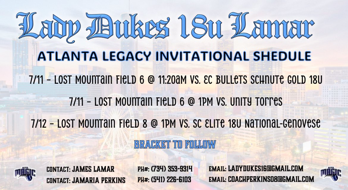 My upcoming schedule for this weekend in the Atlanta Legacy tournament. Can’t wait to get back at it!