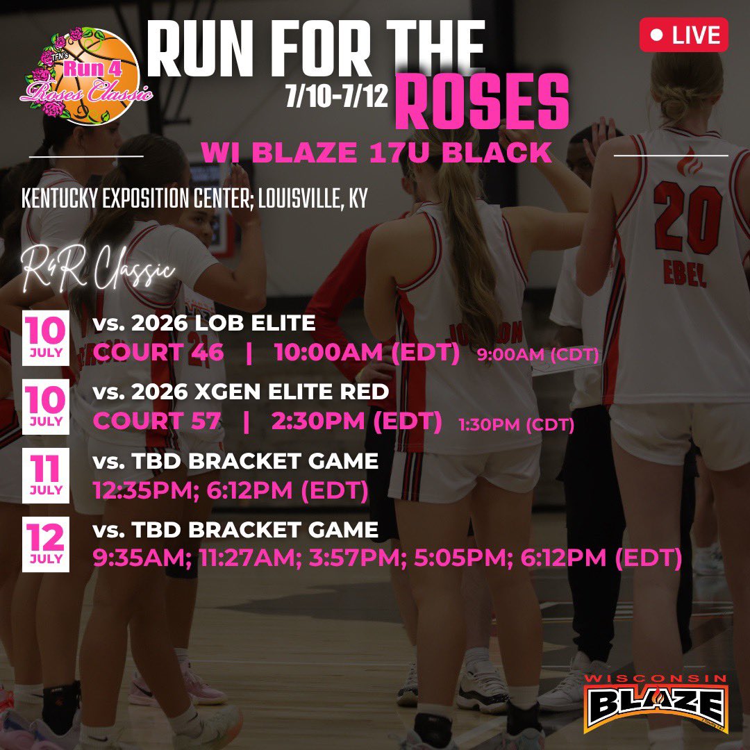 Jasline Loynes (@jaslineloynes) on Twitter photo Schedule for this weekend at the Run for the Roses in Kentucky!! Canโt wait๐โค๏ธ <a href="/WisconsinBlaze/">Wisconsin Blaze Girls Basketball</a> <a href="/LisaMVanWyk/">Lisa Van Wyk</a> <a href="/JrAllStarWI/">Wisconsin Jr. All-Star GBB</a> Schedule for this weekend at the Run for the Roses in Kentucky!! Canโt wait๐โค๏ธ <a href="/WisconsinBlaze/">Wisconsin Blaze Girls Basketball</a> <a href="/LisaMVanWyk/">Lisa Van Wyk</a> <a href="/JrAllStarWI/">Wisconsin Jr. All-Star GBB</a>