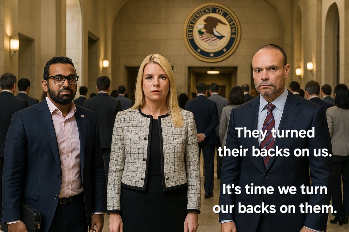 America is turning their backs on the trio of betrayers.

Pam Bondi, Kash Patel, and
Dan Bongino have betrayed the USA and MAGA.