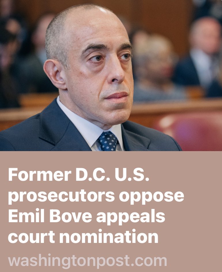 Translation:

Former prosecutors from the corrupt office the Supreme Court held systematically persecuted political opponents are upset the key Main Justice official brought crucial reforms to restore justice.

This letter only proves Emil Bove is the perfect judicial selection.