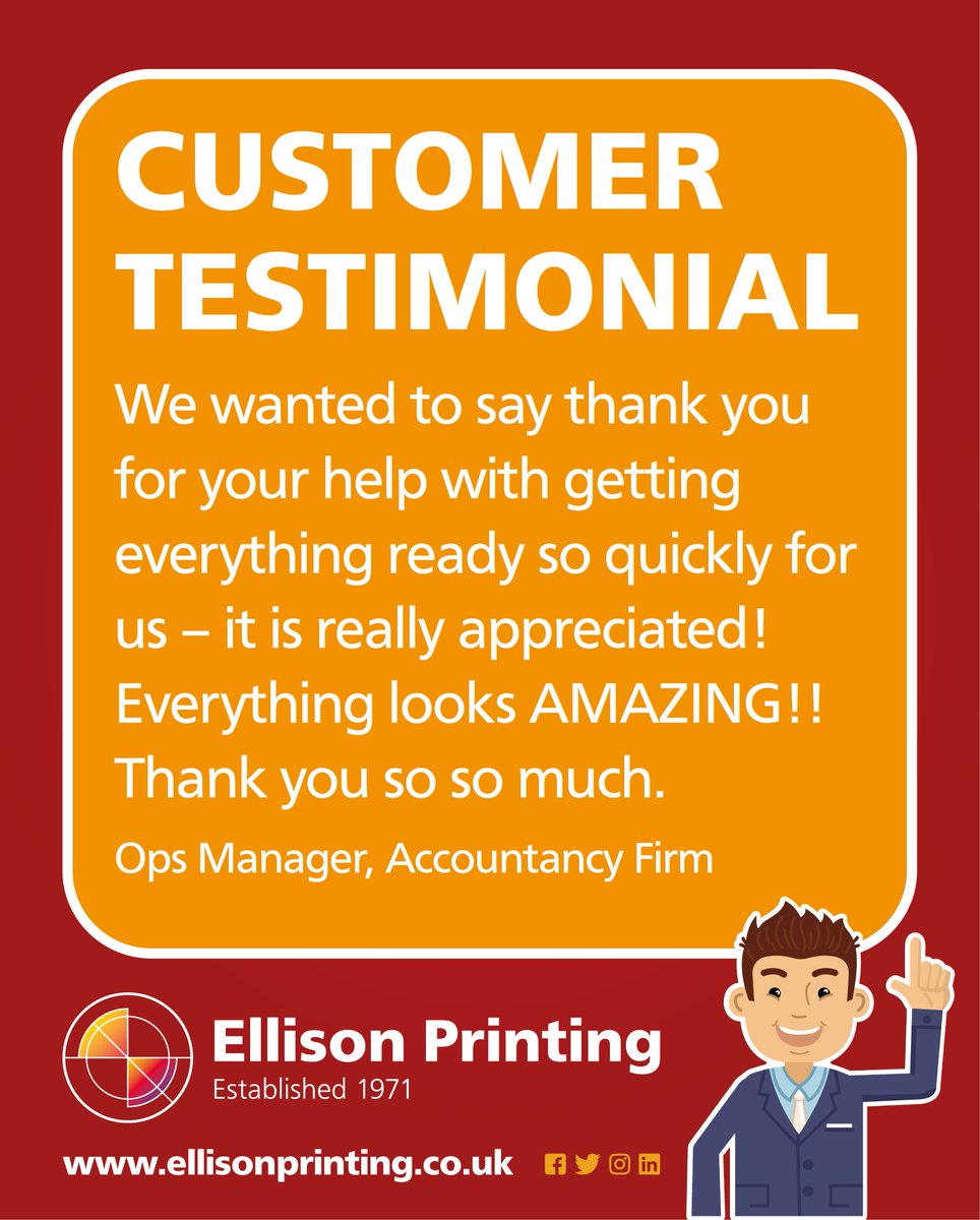 ellisonprinting's tweet image. Why do our customers TRUST US, time &amp;amp; again?

Because we make their lives easier - with great service, consistent quality, creative expertise &amp;amp; reliable delivery. You DESERVE a print partner who gets it RIGHT!

#BrandConsistency #PrintExperts #CustomerDriven #TestimonialTuesday