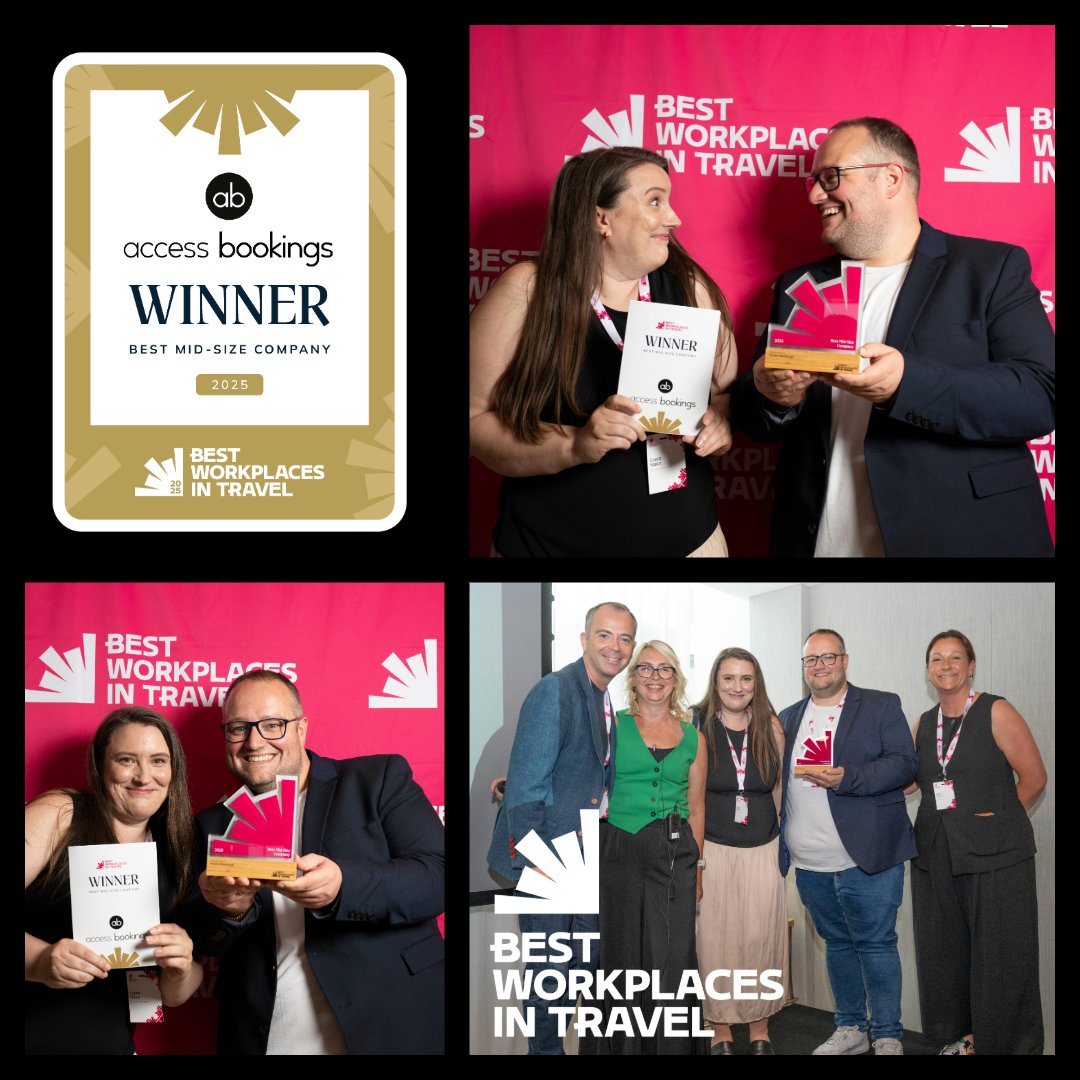 We're absolutely thrilled to announce that Access Bookings has won in the "Best Workplaces in Travel" awards for 2025 in the Mid-Sized Company category! 🎉 This incredible achievement is a testament to our fantastic team!

Huge thanks to Lee Gunn and Laura Slater for representing