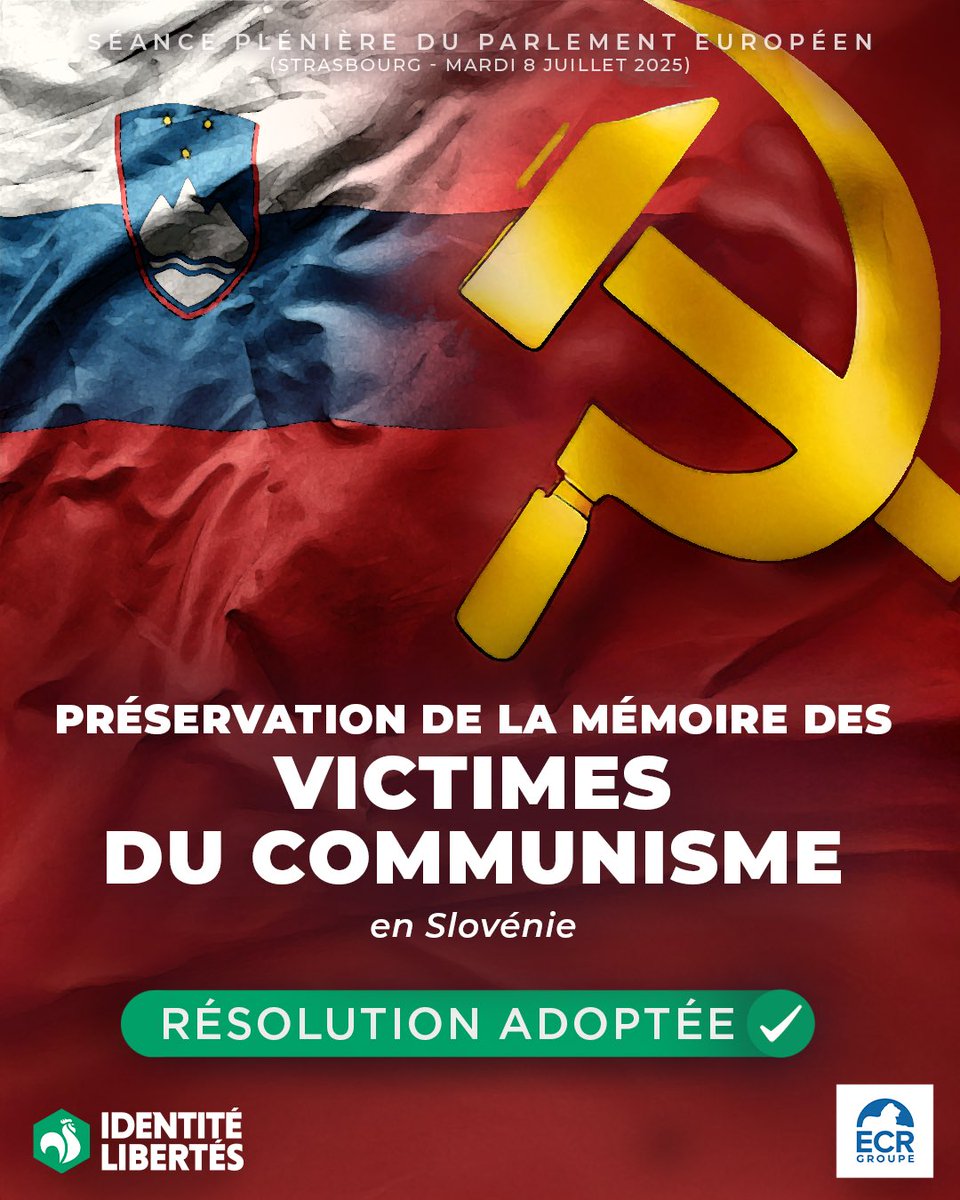 Partout dans le monde, les crimes du communisme ont fait le martyr des peuples. 

Aujourd'hui au Parlement européen, contre la gauche qui refuse le réel et la vérité, nous avons adopté une résolution pour préserver la mémoire des victimes slovènes de cette idéologie de mort.

Le