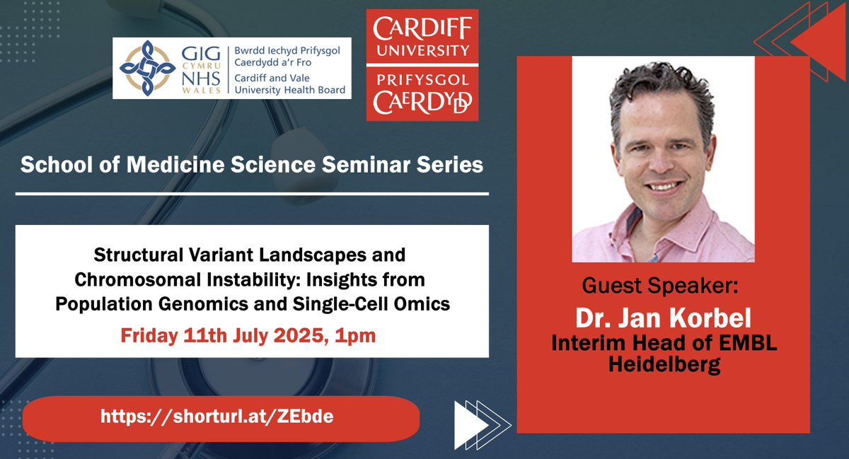Systems Immunity Research Institute (@cusystemsimmu) on Twitter photo Science Seminar on July 11th 1pm with Prof. Jan Korbel entitled Structural Variant Landscapes and Chromosomal Instability: Insights from Population #Genomics and Single-Cell #Omics. Please register at eventbrite.co.uk/e/cardiff-univ…
<a href="/embl/">EMBL</a> <a href="/KorbelGroup/">Korbel group @ EMBL</a> <a href="/CavMedEd/">Medical Education</a> Science Seminar on July 11th 1pm with Prof. Jan Korbel entitled Structural Variant Landscapes and Chromosomal Instability: Insights from Population #Genomics and Single-Cell #Omics. Please register at eventbrite.co.uk/e/cardiff-univ…
<a href="/embl/">EMBL</a> <a href="/KorbelGroup/">Korbel group @ EMBL</a> <a href="/CavMedEd/">Medical Education</a>
