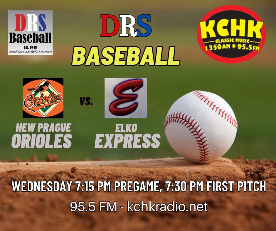 KCHK RADIO (@kchkradio) on Twitter photo Tune in Wednesday for <a href="/DRSBaseball/">DRS Baseball</a> when the <a href="/ElkoExpress/">Elko Express🚂</a> host the <a href="/NP_Orioles/">New Prague Orioles</a> at 7:30, 7:15 pregame with <a href="/BartelsAdam/">Adam Bartels</a>!
<a href="/MinnBaseball/">Minnesota Baseball Association</a> Tune in Wednesday for <a href="/DRSBaseball/">DRS Baseball</a> when the <a href="/ElkoExpress/">Elko Express🚂</a> host the <a href="/NP_Orioles/">New Prague Orioles</a> at 7:30, 7:15 pregame with <a href="/BartelsAdam/">Adam Bartels</a>!
<a href="/MinnBaseball/">Minnesota Baseball Association</a>