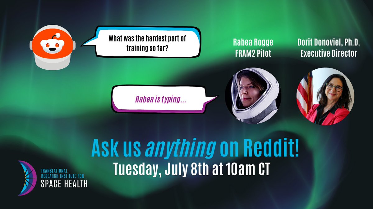 BCMSpaceHealth's tweet photo. HAPPENING NOW 🚀 #TRISH joins @rprogge
to host a live Reddit #AMA to talk about #Fram2, #SpaceHealth, and what it’s really like orbiting the Earth's poles! Tune in now to be a part of the conversation!
https://t.co/B8Py5BD8SD https://t.co/RJroICFTWl