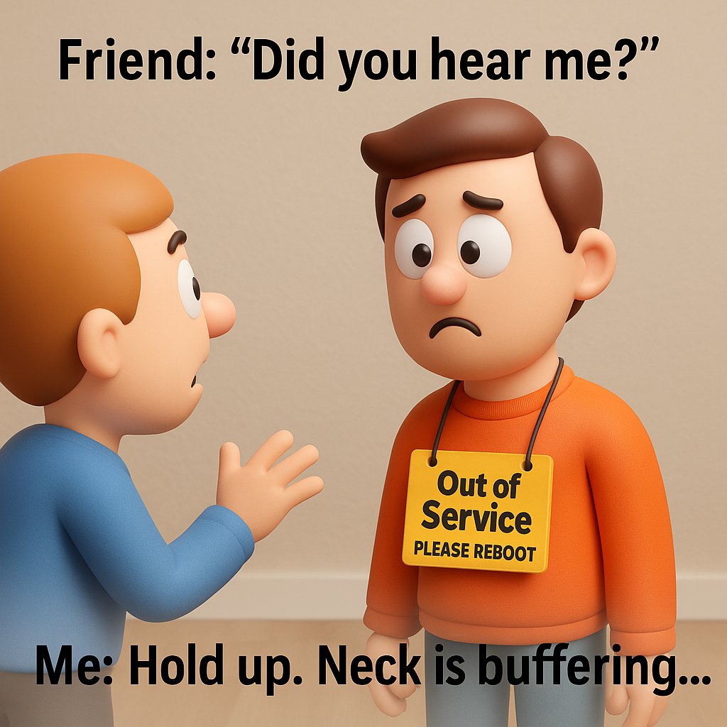 ItHurtscom's tweet image. 🗣️ Friend: “Yo, did you hear what I said?”
🦴 Me: “Wait… neck is buffering. Please stand by.”
📶 Current speed: 0.0001° per minute.
🔗 Reboot your neck here → ithurts.com/best-reviewed-…

#NeckPainRelief #TechNeck #ChronicPainHumor #FunnyHealthMeme #NeckLockedUp #ItHurtsButWeLaugh…