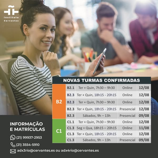 Instituto Cervantes Rio de Janeiro (@cervantesrio) on Twitter photo 🎯 Matricule-se já e aprenda espanhol com os melhores!
🌍 Cursos presenciais e online no Instituto Cervantes — órgão oficial da 🇪🇸!
📞 (21) 3554-5910 | 📱 WhatsApp: 21 99937-2953
📧 adx3rio@cervantes.es | adx4rio@cervantes.es | adx6rio@cervantes.es
#ICRJ #Espanhol 🎯 Matricule-se já e aprenda espanhol com os melhores!
🌍 Cursos presenciais e online no Instituto Cervantes — órgão oficial da 🇪🇸!
📞 (21) 3554-5910 | 📱 WhatsApp: 21 99937-2953
📧 adx3rio@cervantes.es | adx4rio@cervantes.es | adx6rio@cervantes.es
#ICRJ #Espanhol
