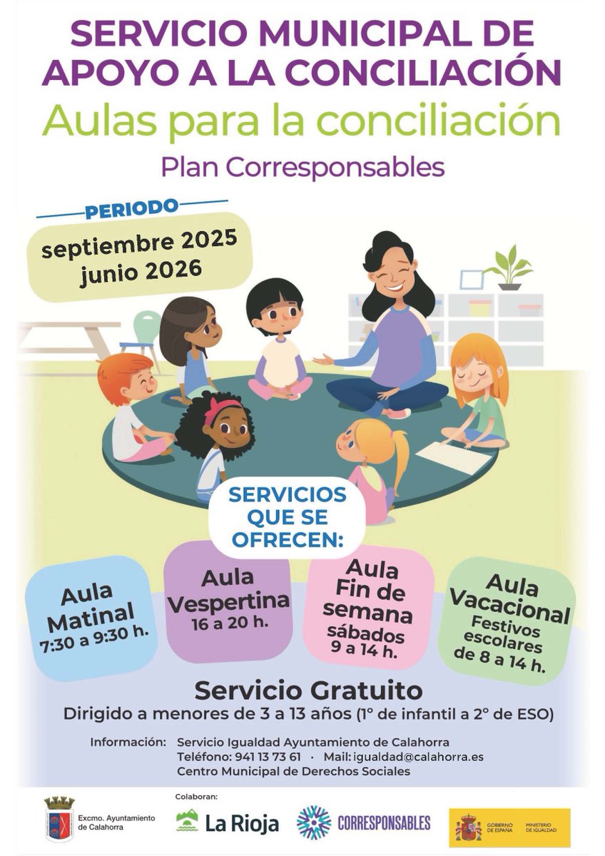 👦🏻👶🏼👧🏼  Del 8 al 21 julio, inscripciones para las Aulas de Conciliación con 138 plazas.
Este servicio gratuito está dirigido a...
LÉELO EN:  tinyurl.com/yw3wt358

#aulasconciliaciónfamiliar #Calahorra