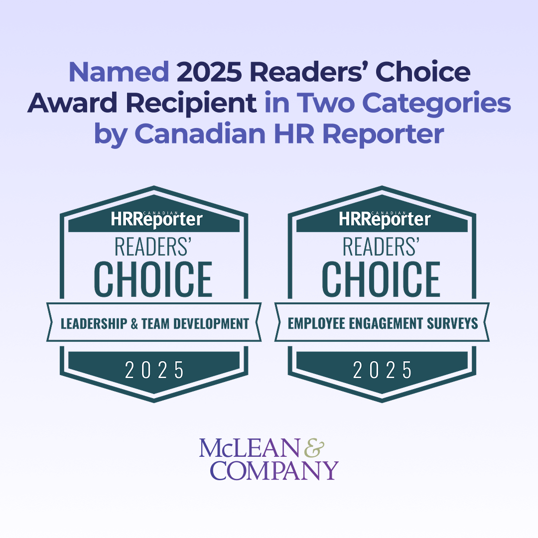 We’re proud to share that McLean &amp; Company has been named a 2025 CRR Readers’ Choice Award winner – in not just one, but 2 categories!

✔️Employee Engagement Surveys
✔️Leadership &amp; Team Development

Thank you HR Professional for voting!