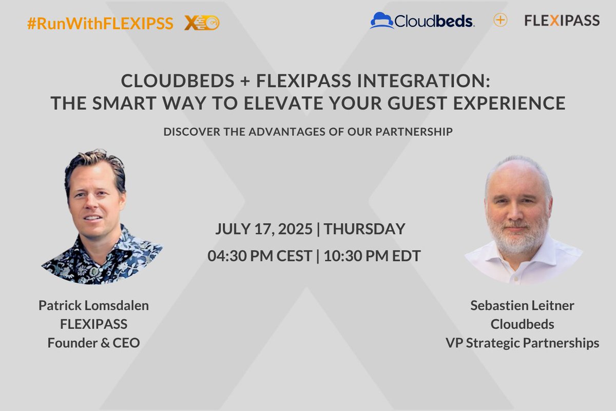 Let's be honest, manual check-ins are SO last decade 🙄

That’s why we're teaming up with our incredible partners at FLEXIPASS to bring you THE webinar that'll change how you think about digital guest experiences! 🏨✨

Join us LIVE:
us06web.zoom.us/webinar/regist…