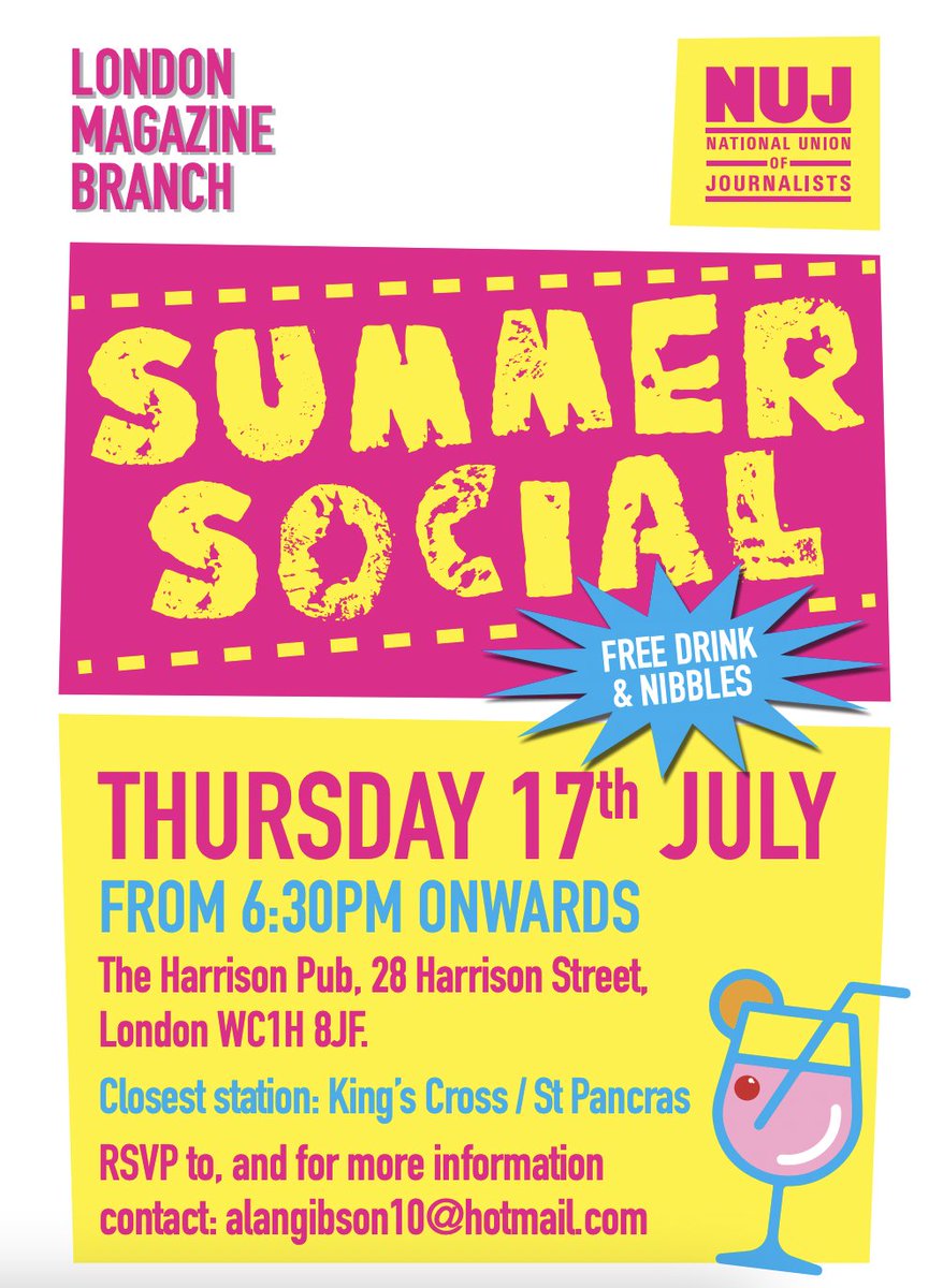 NUJmags's tweet image. NUJ LMB Summer Social 🎉
17 July, from 6.30 pm
The Harrison Pub, WC1H 8JF
A chance to catch up with colleagues and friends before the summer break. Please RSVP below.