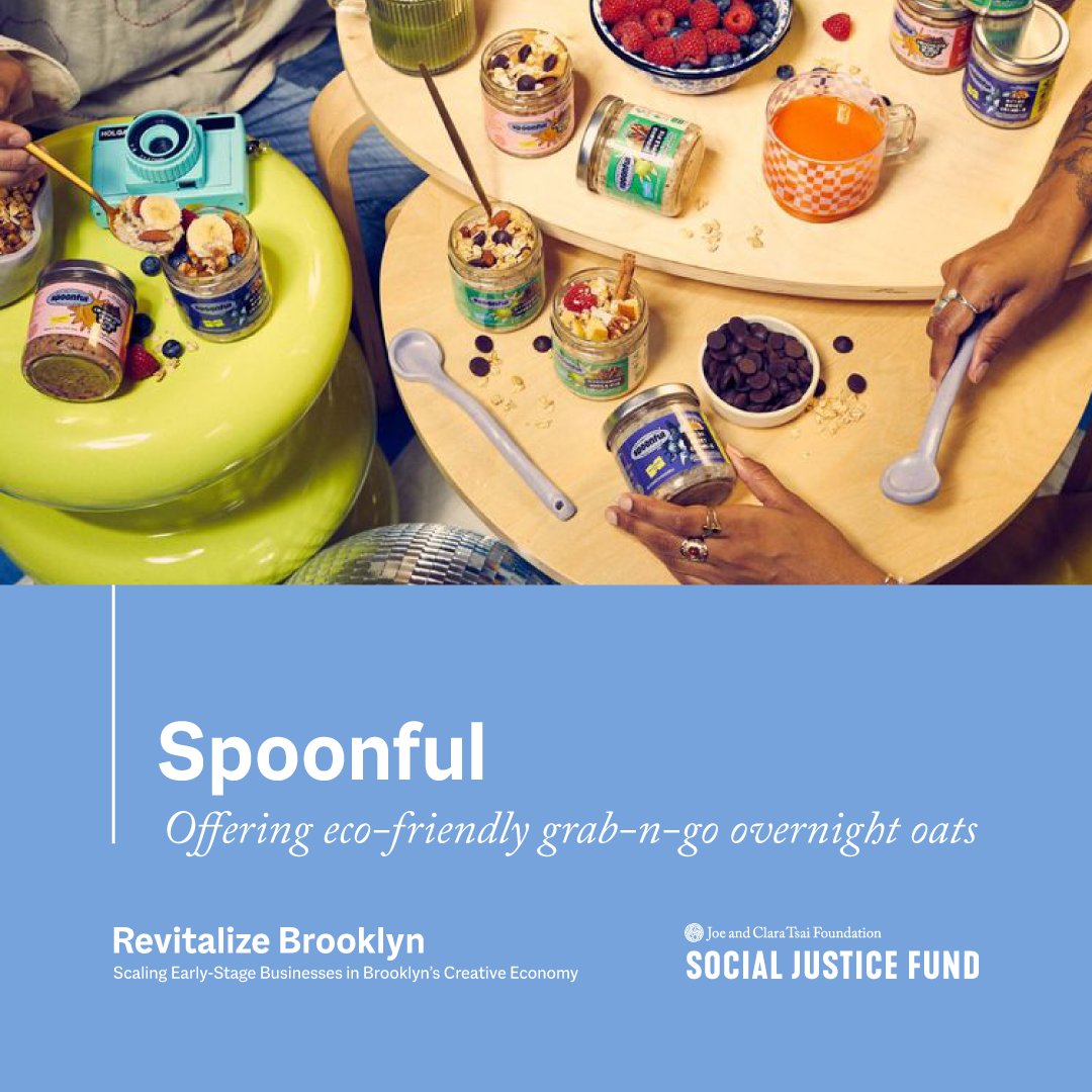 In 2024, the Social Justice Fund launched Revitalize Brooklyn to support innovative local businesses. Spoonful—offering eco-friendly grab-n-go overnight oats—was awarded up to $50K to grow its impact and help shape a more sustainable Brooklyn. #RevitalizeBrooklyn #SpoonfulOats