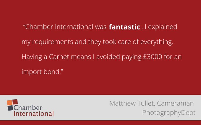 Like Matthew Tullett <a href="/UKPhotoDept/">matthew tullett</a>, save money and protect your bottomline by using #ATACarnets when taking your professional equipment abroad.   

Read more bit.ly/421f2KM 

#GlobalTrade #ChamberInt #ExportHelpLine 
📞+44 0845 034 7200