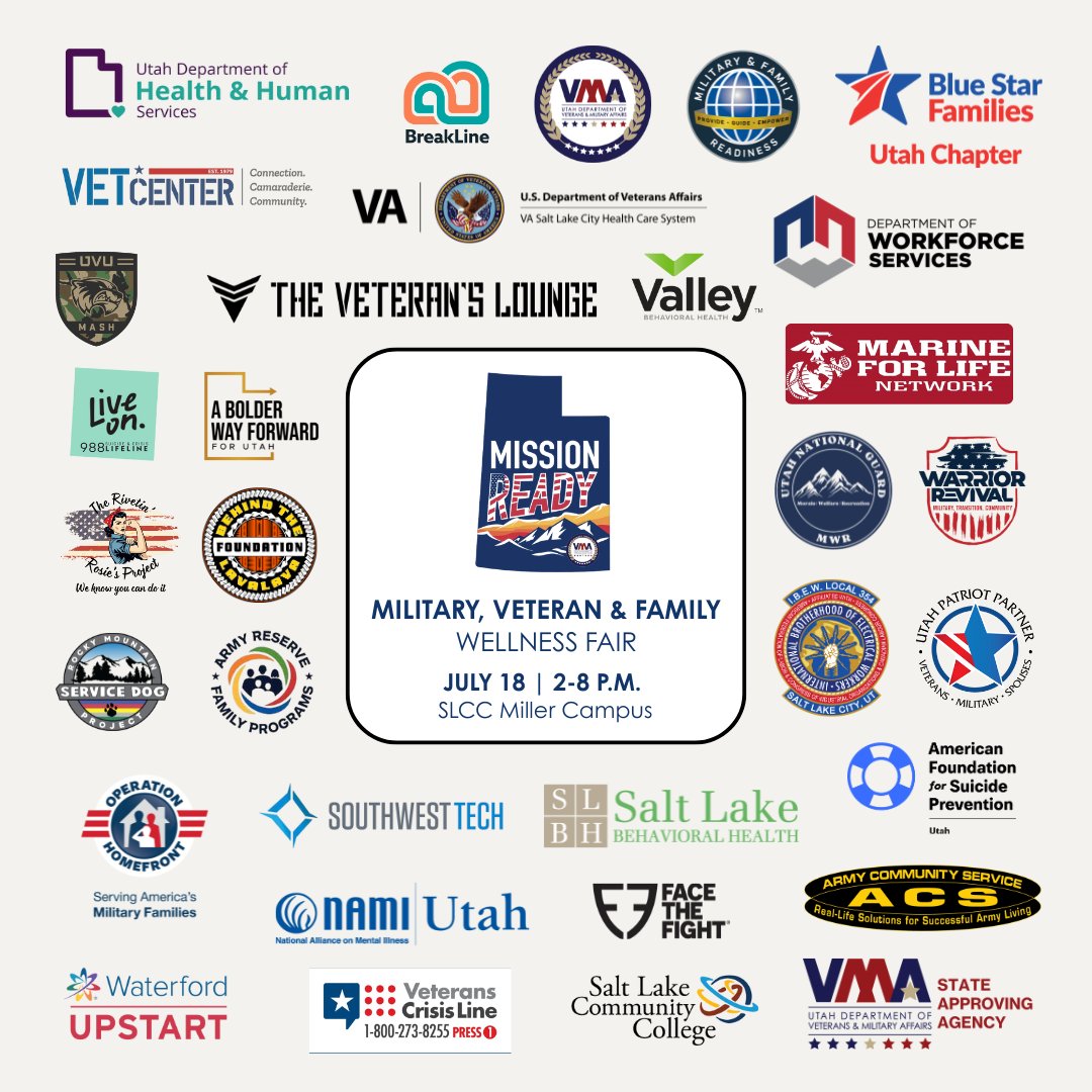 You'll find a fantastic lineup of exhibitors at the Mission Ready Resource Fair, all dedicated to supporting our community. Explore comprehensive resources in one place, covering employment, education, family services, health and wellness, and more. veterans.utah.gov/event/mission-…