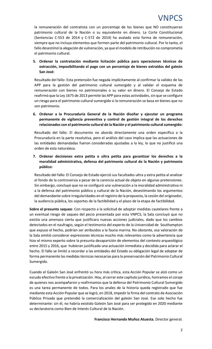 #GaleónSanJosé
FINALIZÓ LA ACCIÓN POPULAR POR EL GALEÓN SAN JOSÉ

El pasado 16 de junio de 2025, el Consejo de Estado falló en segunda instancia la transcendental Acción Popular interpuesta en 2018 por el exmagistrado César Augusto Duarte Acosta y coadyuvada decididamente por la