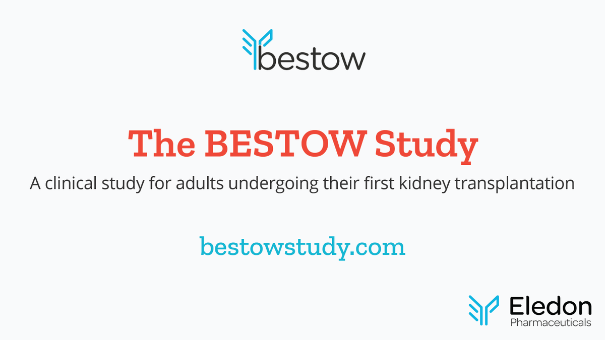 Eledon_Pharma's tweet image. Guided by our mission to achieve #OneTransplantForLife, our ongoing Phase 2 BESTOW study is evaluating a potential new approach in #immunosuppression that aims to help prevent rejection in #KidneyTransplantation. Learn more: bestowstudy.com $ELDN
