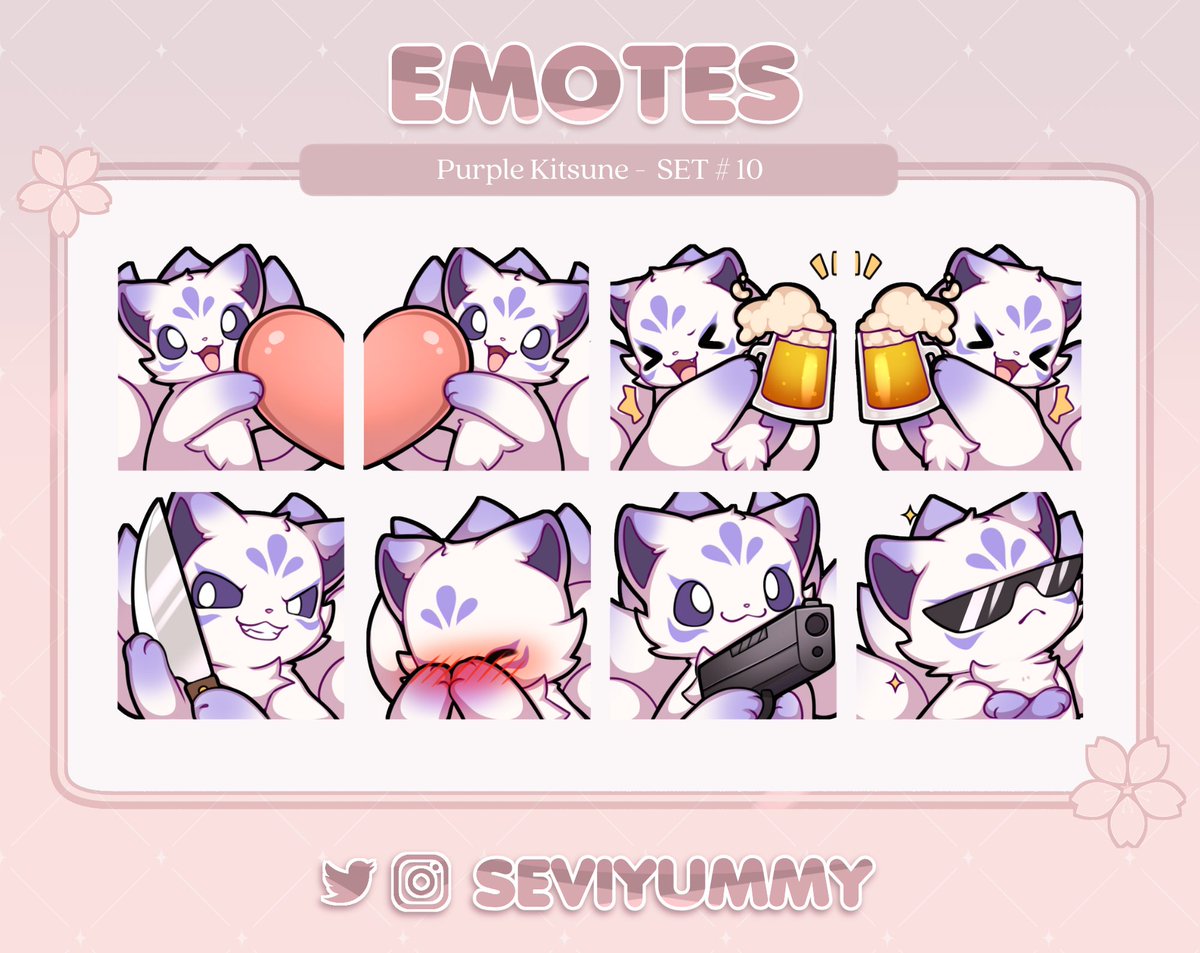 SeviYummy's tweet image. 🌸New P2U set of Kitsune Emotes! 🌸
✨$10 the whole set! ✨
There are 3 variants: Pink, Red and Purple!
You can get them here:
etsy.com/shop/SeviYummy
ko-fi.com/seviyummy/shop