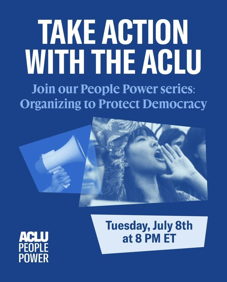 The ACLU is launching a new four-part training series that will give you the tools you need to join the fight for civil liberties in your community and take meaningful action.

The first session is TODAY, July 8th at 8pm ET. RSVP today💪 

act.aclu.org/a/pplpowerpope…