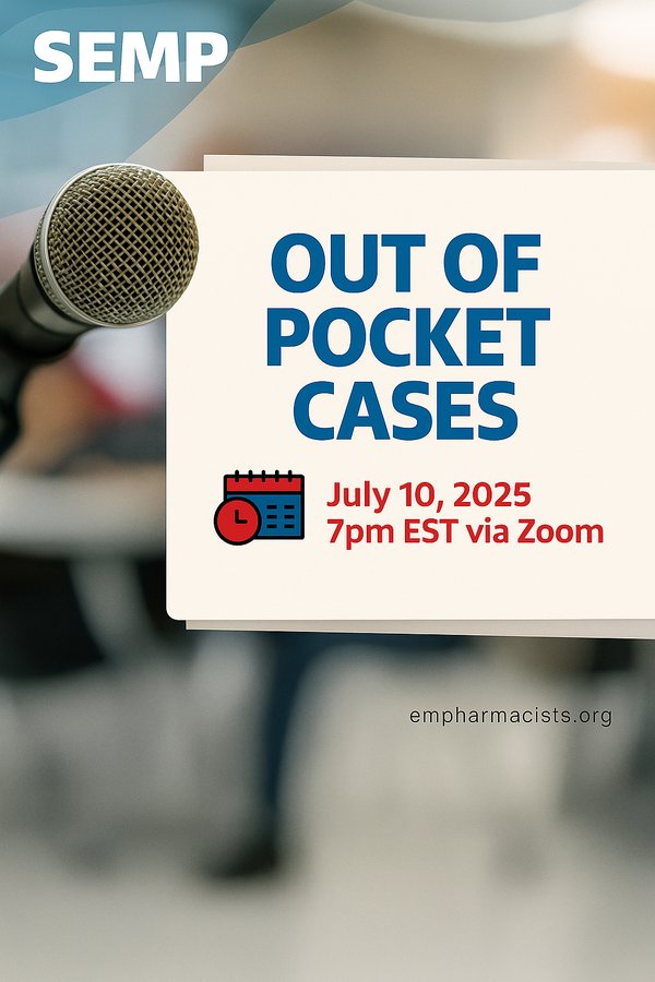 Join our Out of Pocket Cases this Thursday to listen to pearls from practicing EM Pharmacists on real EM pharmacy cases

Event Details: 
📅 Date: July 10th 
📍 Location: Zoom 
🕒Time: 7 pm EST

Link: us06web.zoom.us/meeting/regist…

Best regards, Society of Emergency Medicine Pharmacists