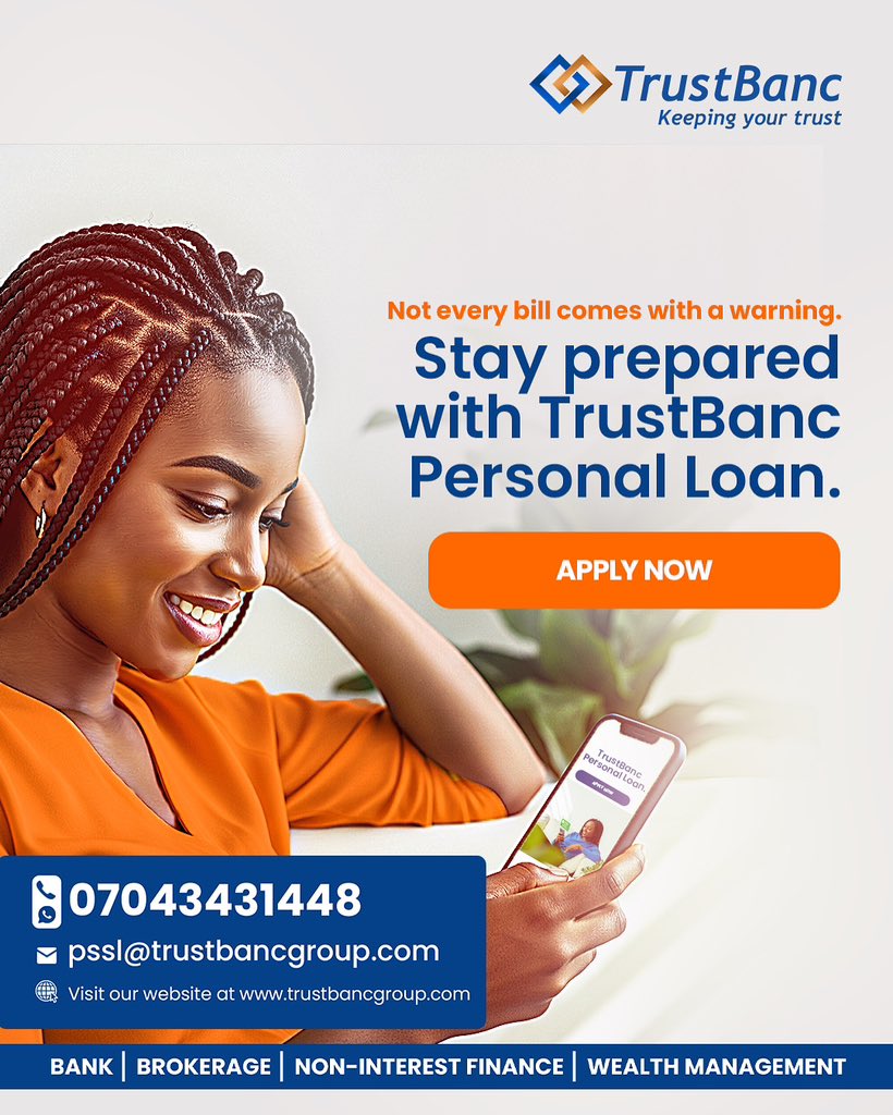 akinwale_cfi's tweet photo. RT @TrustBancgroup 
Unexpected bills shouldn’t send you into panic mode.

With a TrustBanc Personal Loan, you can manage them with ease and confidence.

📞 07043431448
📧 pssl@trustbancgroup.com

#TrustBancLoan 
#PersonalLoan 
#FinancialFreedom
 #EasyFinancing https://t.co/jal9QPBXnr