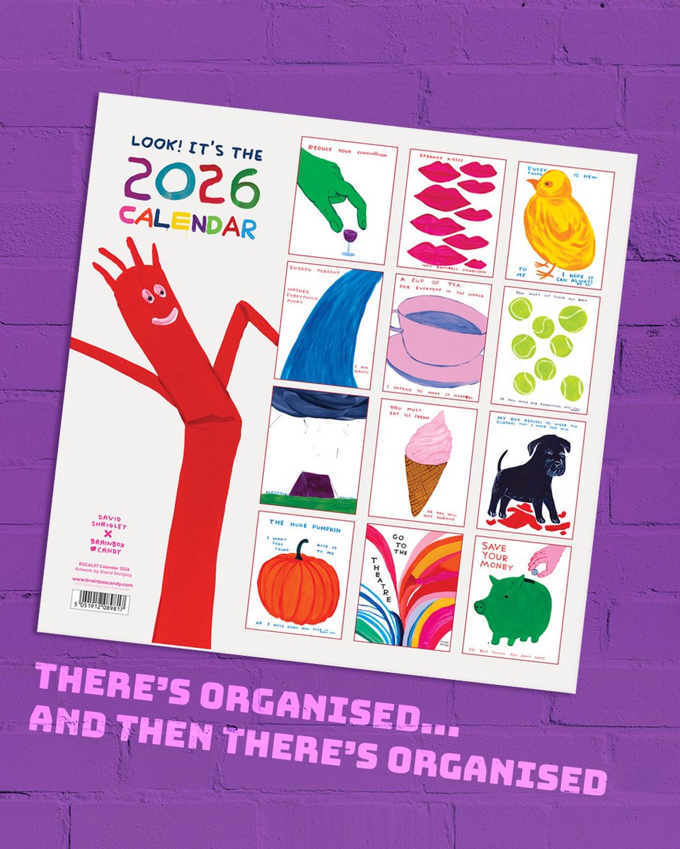 There’s organised…
and then there’s pre-ordered-my-2026-David-Shrigley-calendar-organised. 📆

Get ahead of the chaos and pre-order yours now.
Link below 👇

brainboxcandy.com/pre-order-davi…

#DavidShrigley #davidshrigleycalendar 
 #giftideas