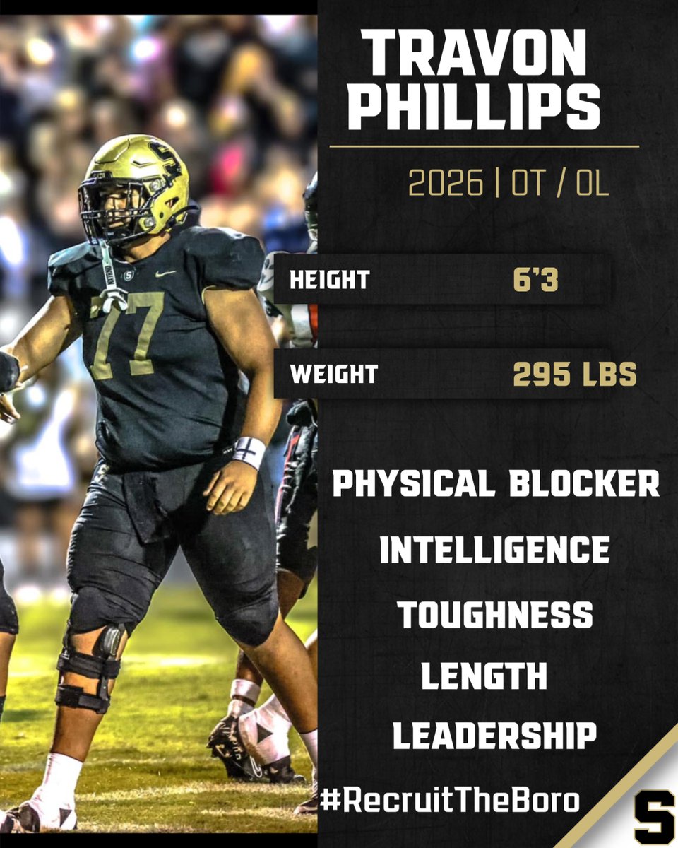Scottsboro Football Recruiting (@bororecruiting) on Twitter photo Travon Phillips - <a href="/TravonPhil2026/">Travon Phillips</a>
Excited for a big year for Travon. A leader on the offensive line that plays with grit and is a nasty finisher. A prospect you want on your offensive line.
#RecruitTheBoro Travon Phillips - <a href="/TravonPhil2026/">Travon Phillips</a>
Excited for a big year for Travon. A leader on the offensive line that plays with grit and is a nasty finisher. A prospect you want on your offensive line.
#RecruitTheBoro