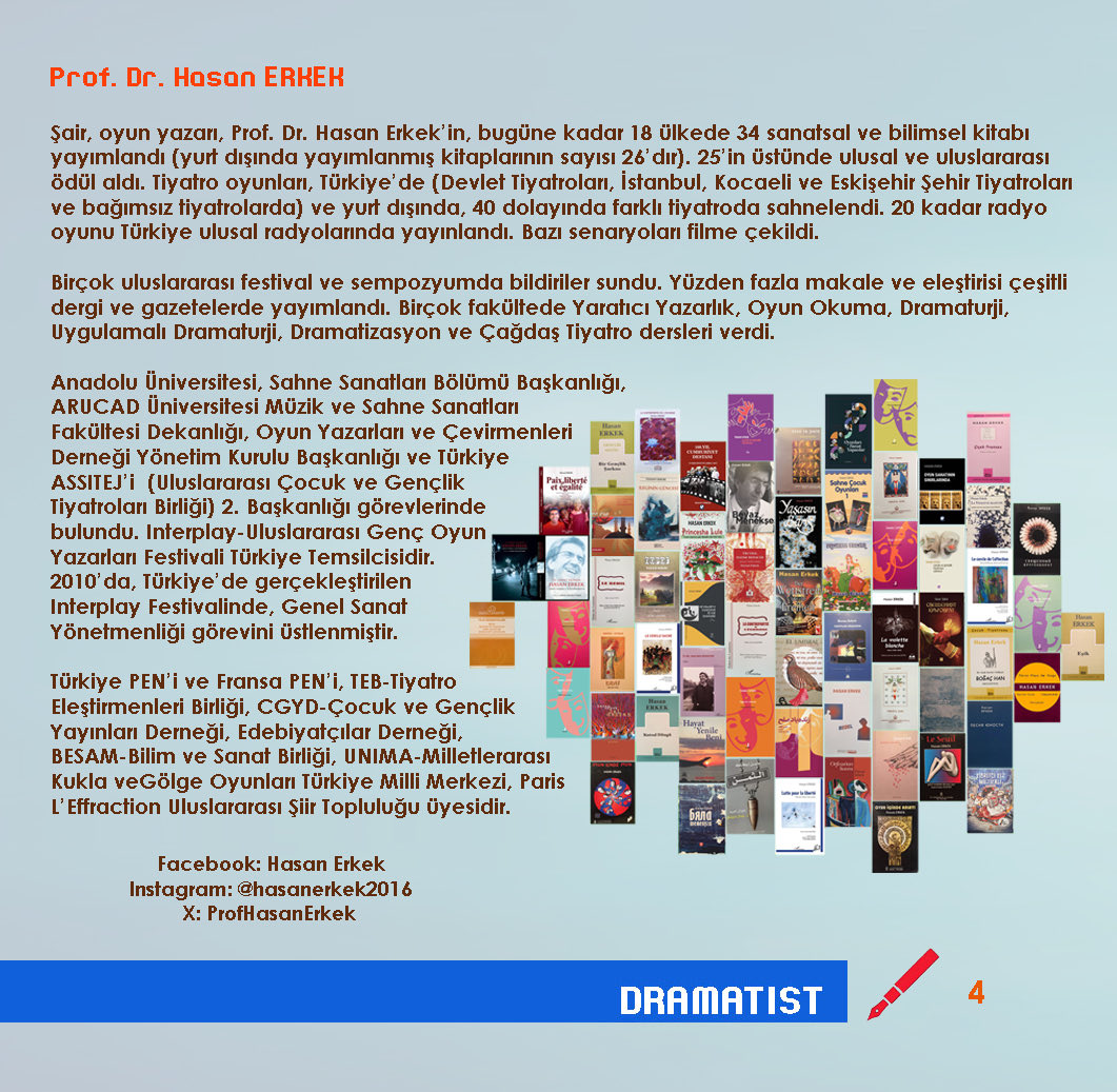 Adım Adım Dramatik Yazarlık Yaz Akademisi için yeni dönem açıyoruz. 

Kontenjanımız 5 yazar/yazar adayıyla sınırlı.

Bilgi için:
00905336350067 
E-mail:hasanerkekartist@gmail.com