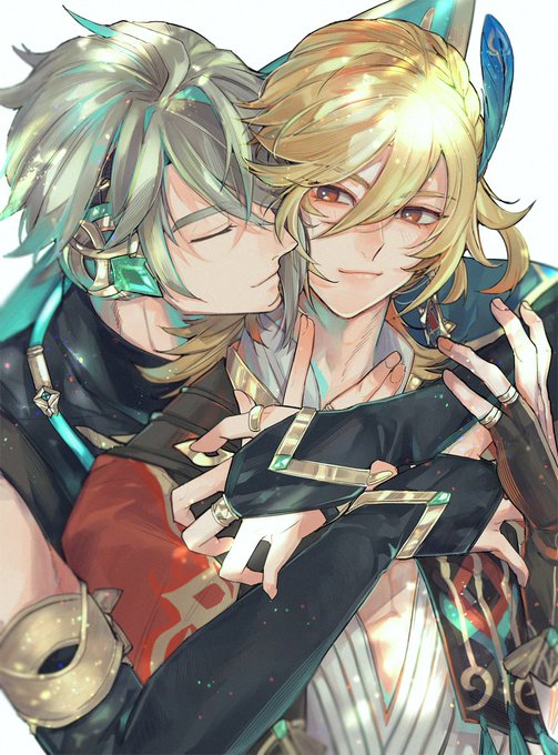 原神　アルハイゼン　カーヴェ　イラスト　ファンアート　原画 この2人すき🌱🌱🌱 #カーヴェ #アルハイゼン #kaveh #alhaitham