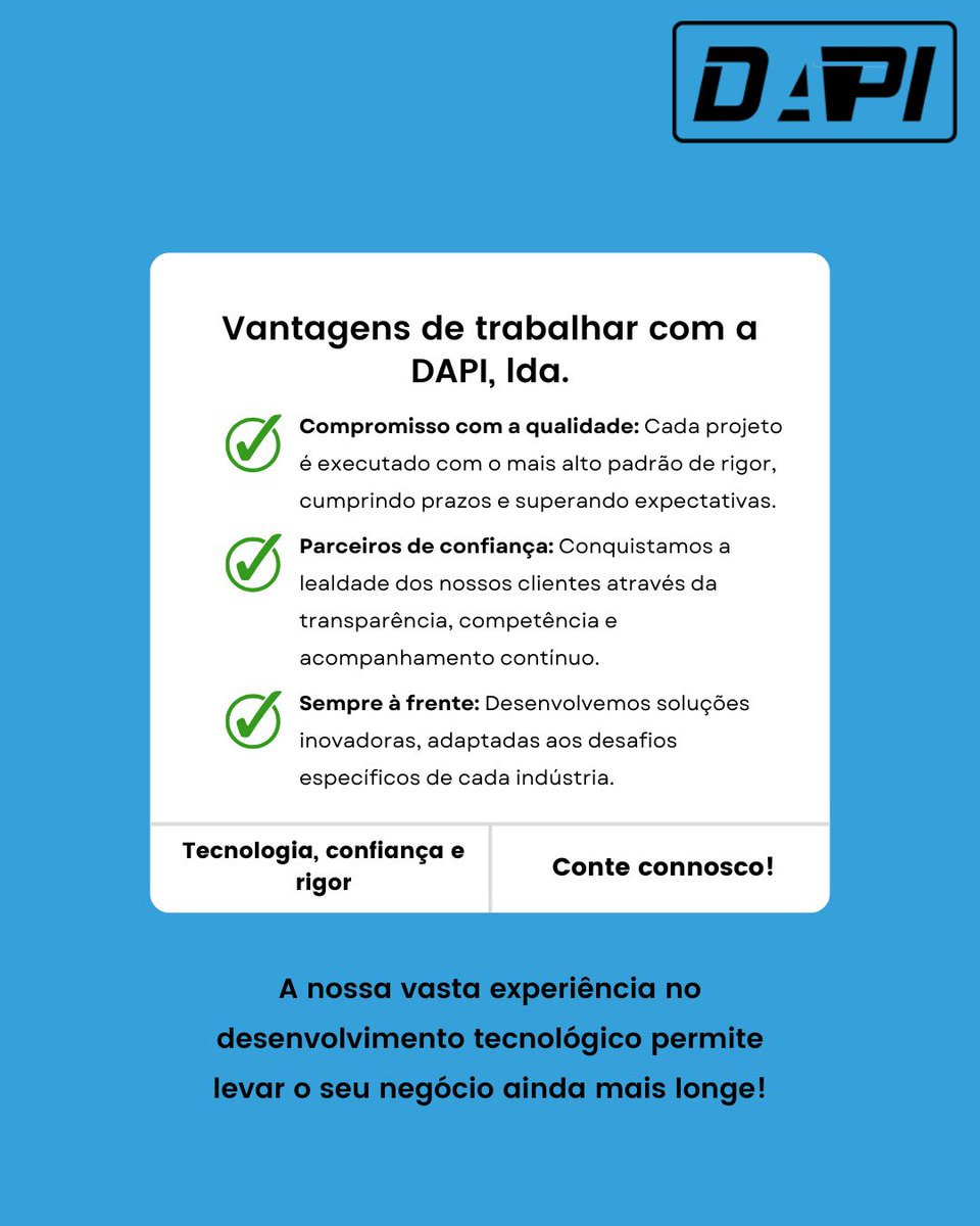 DAPI_lda's tweet image. Trabalhamos lado a lado com empresas dos setores automóvel, alimentar, agrícola, farmacêutico, cannabis medicinal, entre outros, oferecendo soluções à medida de cada necessidade.

#DapiLda #Portugal #Tecnologia #Inovação #Confiança #DesenvolvimentoTecnológico