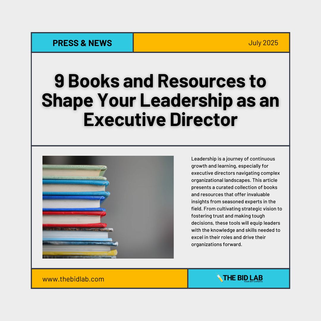 📢New News!🚨

Check out what The Bid Lab recommended in ExecutiveDirector.io's list of must-read books and resources for executive leaders.

👉 Read now: buff.ly/NmDLHzj