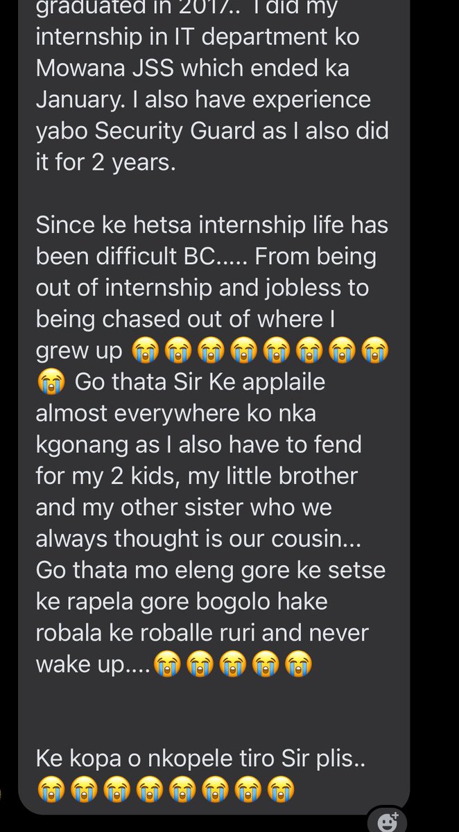In case you are hiring or know someone. Kindly assist. Would have done so on FB but I get a trove of texts there &amp; my own tribe would now want the same favour.  Be security, IT or business roles.