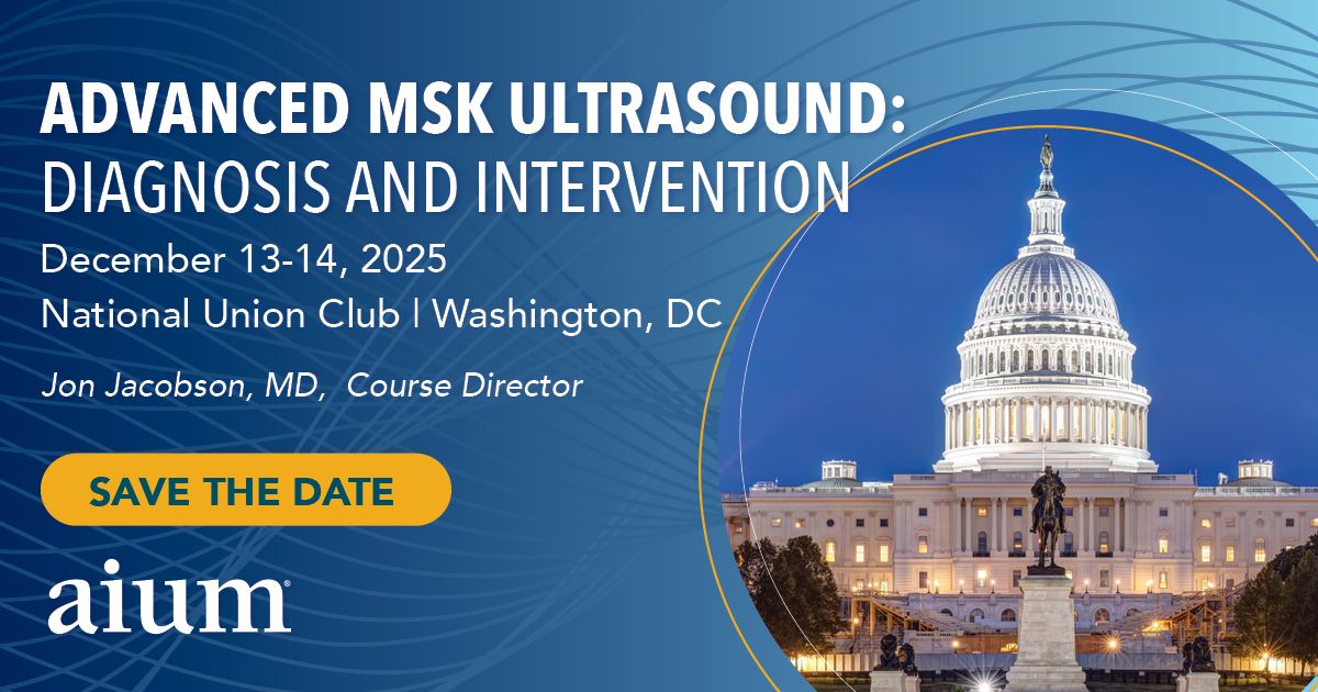 AIUMultrasound's tweet image. SAVE THE DATE!! Sharpen your MSK ultrasound expertise at the AIUM Musculoskeletal Ultrasound and Intervention Course—a hands-on event designed to elevate your diagnostic and interventional skills. December 13–14, in Washington, DC. More info coming soon: bit.ly/3ZulE3V