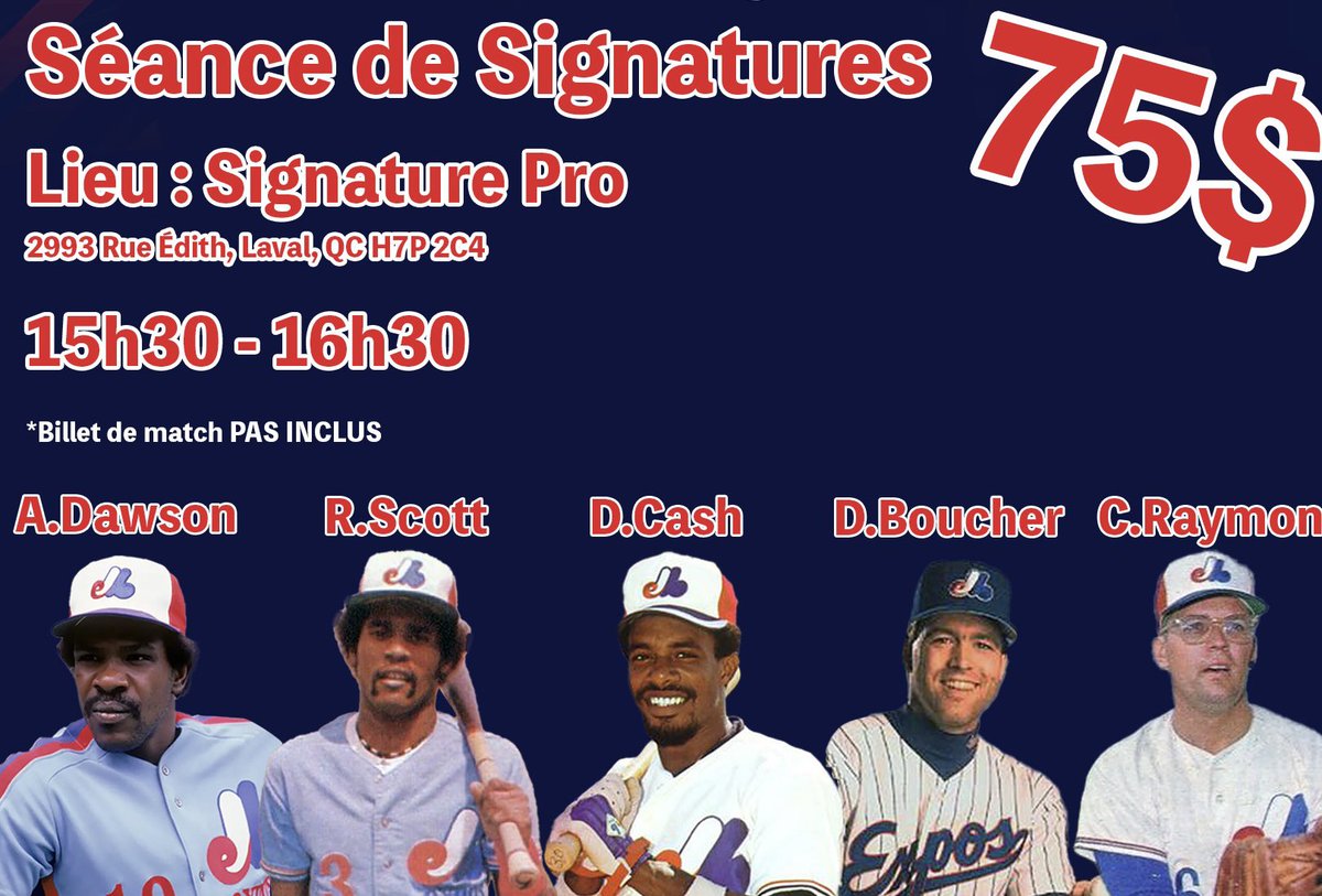 ExposFest's tweet image. Il reste encore des places!
💥4 août réception Elmridge Golf & Country Club
💥8 août avec Andre Dawson chez
@SignaturePro_
Spots still available!
#PavillionKatDemes #Expos