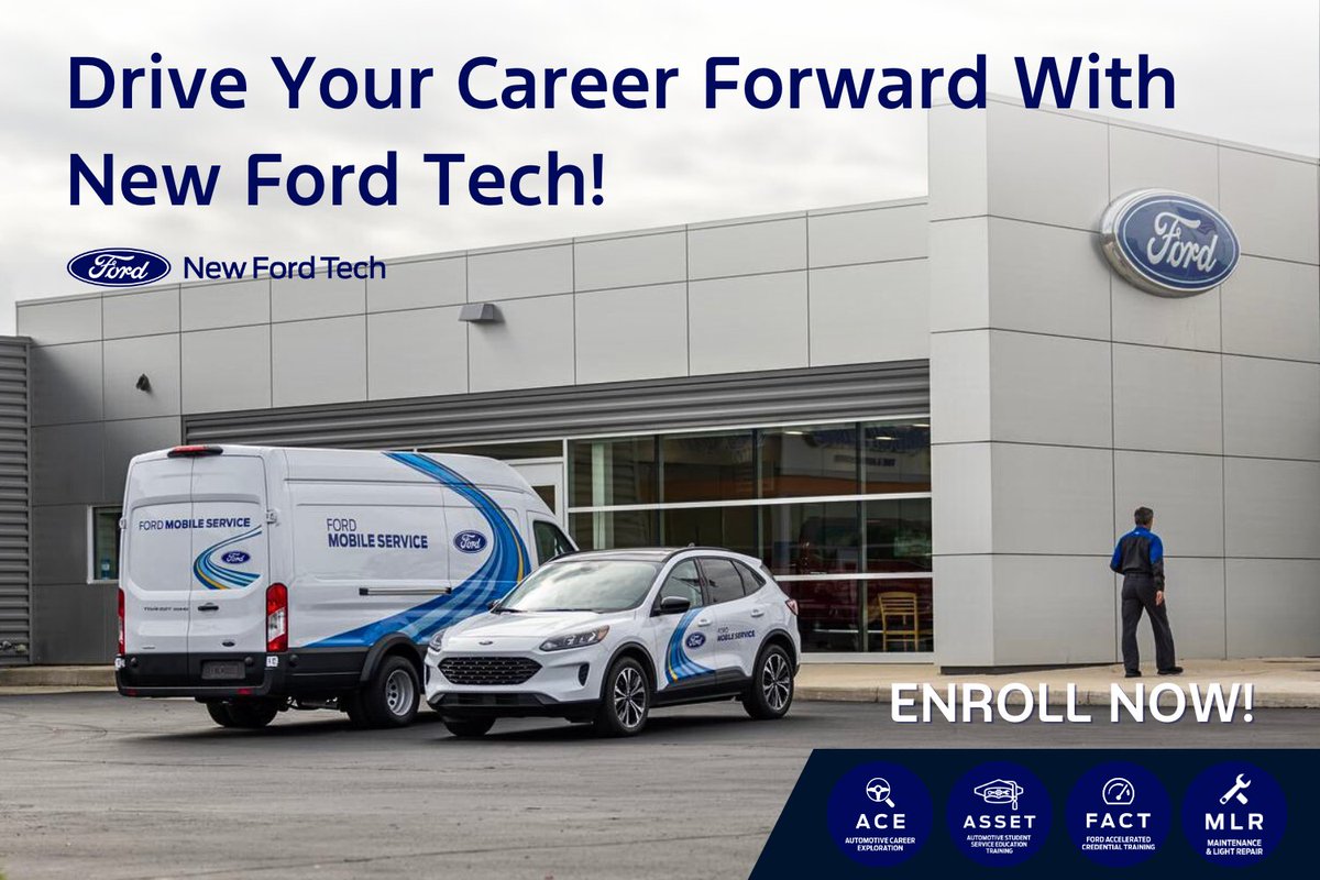 An AUTOMOTIVE service CAREER is an option for YOU!🔧🚘

#AutomotiveTechs are in demand and #NewFordTech programs like ASSET, FACT and MLR can help build your skills and knowledge to work at a Ford dealership! Learn more ➡️ spr.ly/60194Y4ES