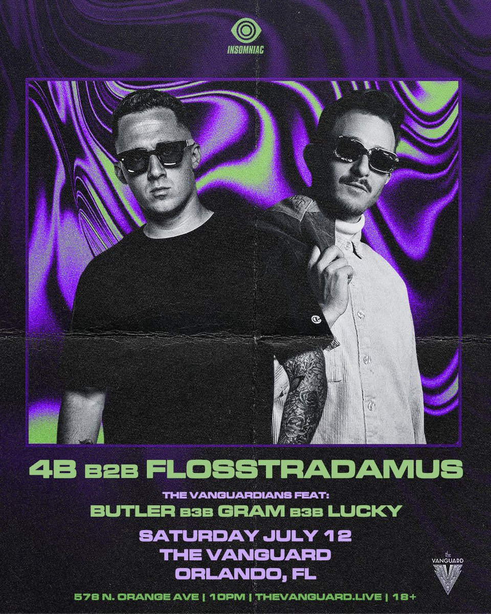 Chaos: tripled. 😤💣 Joining the madness this Friday with <a href="/DJ4B/">4️⃣🐝</a> B2B <a href="/FLOSSTRADAMUS/">FLOSSTRADAMUS ⚠</a>, the Vanguardians unleash an exclusive <a href="/butlersound/">butler</a> B3B <a href="/gram/">Randolf</a>.wav B3B <a href="/imluckysounds/">Lucky</a> set.