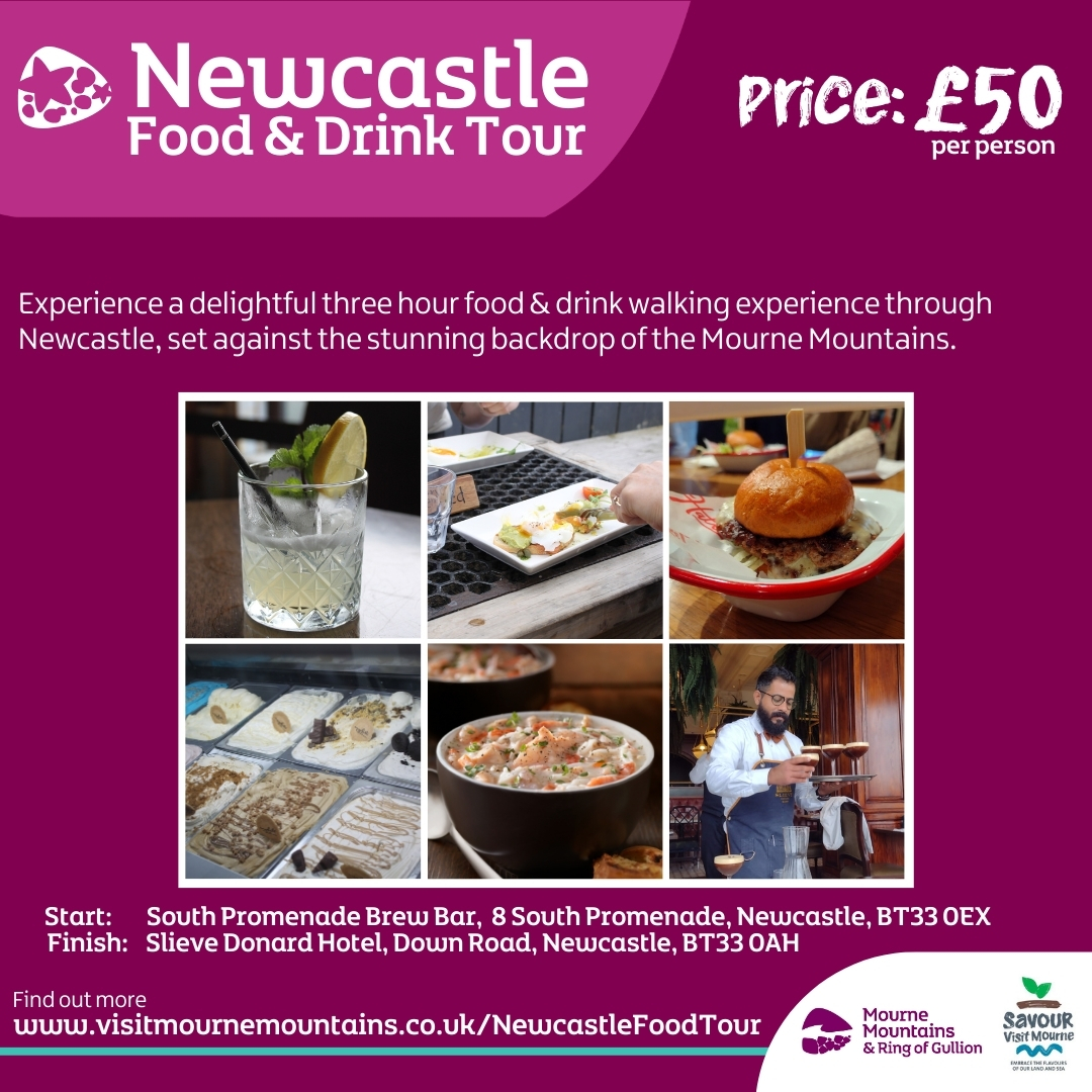 Join local guide Mairead Sweeney on the flavour-packed Newcastle Food &amp; Drink Tour.

📍Harbour House, Newcastle, County Down 
 📅Saturday 26 July &amp; Saturday 23 August 2025
 🕥10:45am – 2pm 
 💷£50 per person
📲 visitmournemountains.co.uk/food-and-drink…