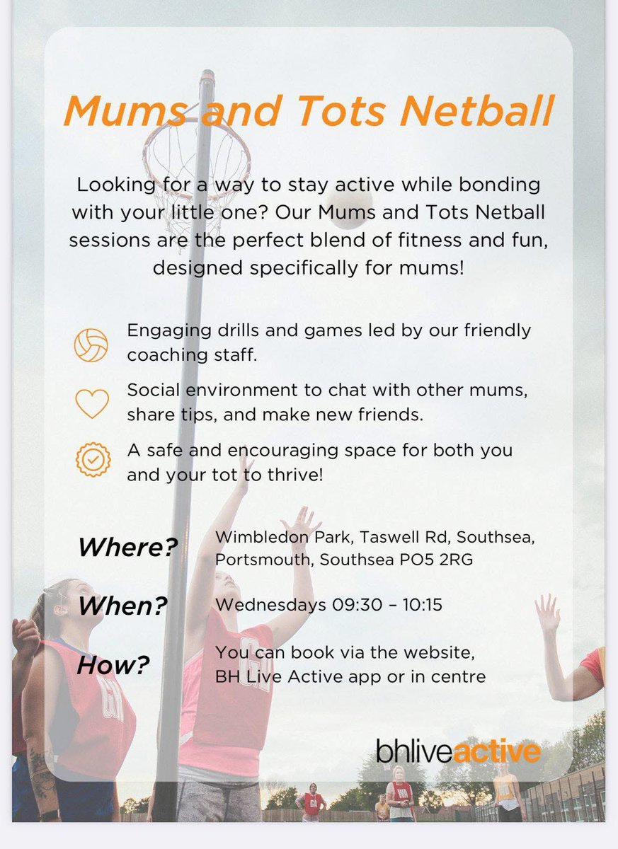 Looking forward to #Mums &amp; #Tots #Netball #Fitness tomorrow morning after I missed last week! 

9.30am - 10.15am Wimbledon Park Sports Centre #Southsea £3.50 or FREE for BH Live Active members. Newbies always welcome! Older siblings very welcome if they’re not at school!