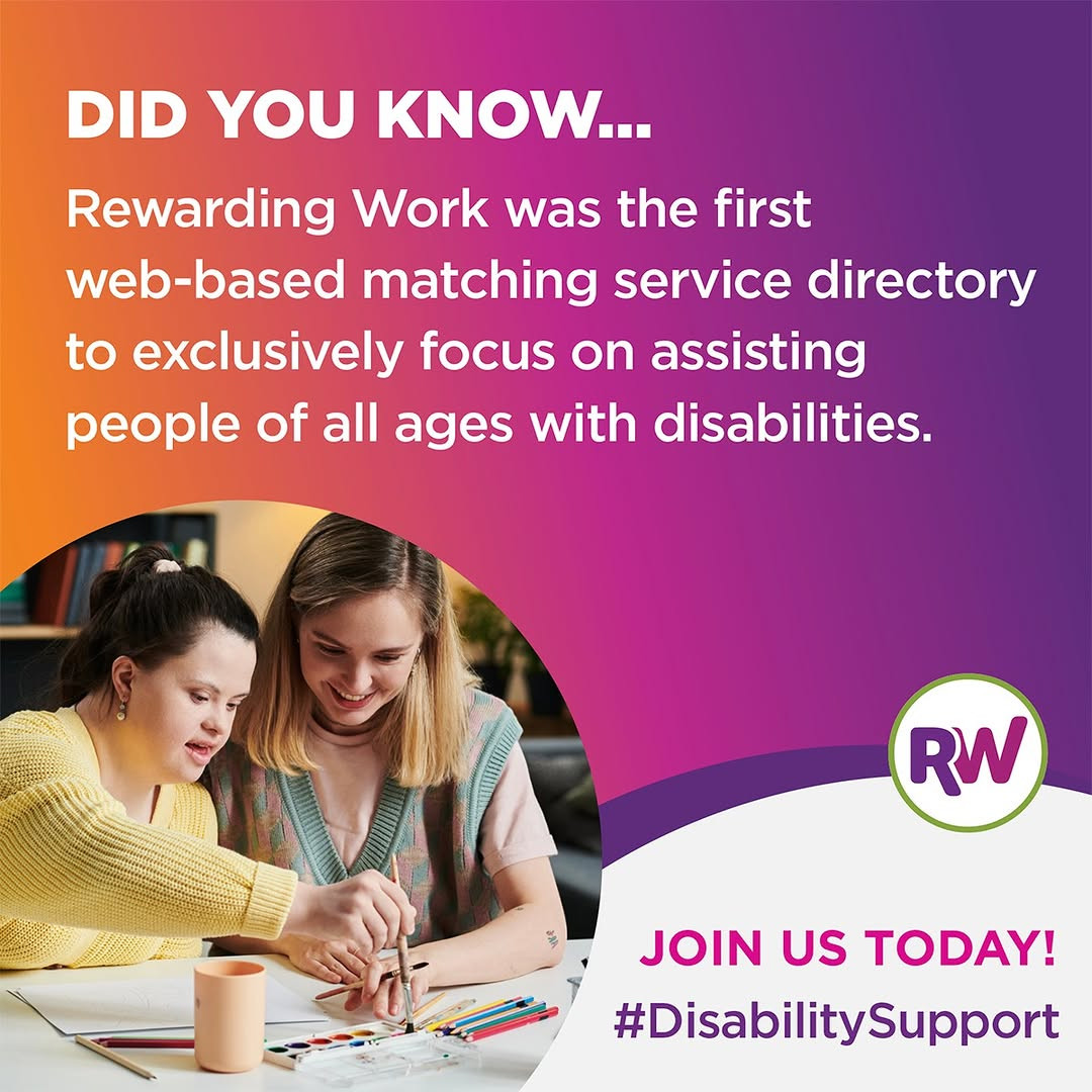 For more than 20 years, RewardingWork.org has helped individuals of all ages find care that respects their choices and empowers their potential.

Be a part of something meaningful. Join us in making a difference every day!

#RewardingWork #DisabilitySupport #Caregiving