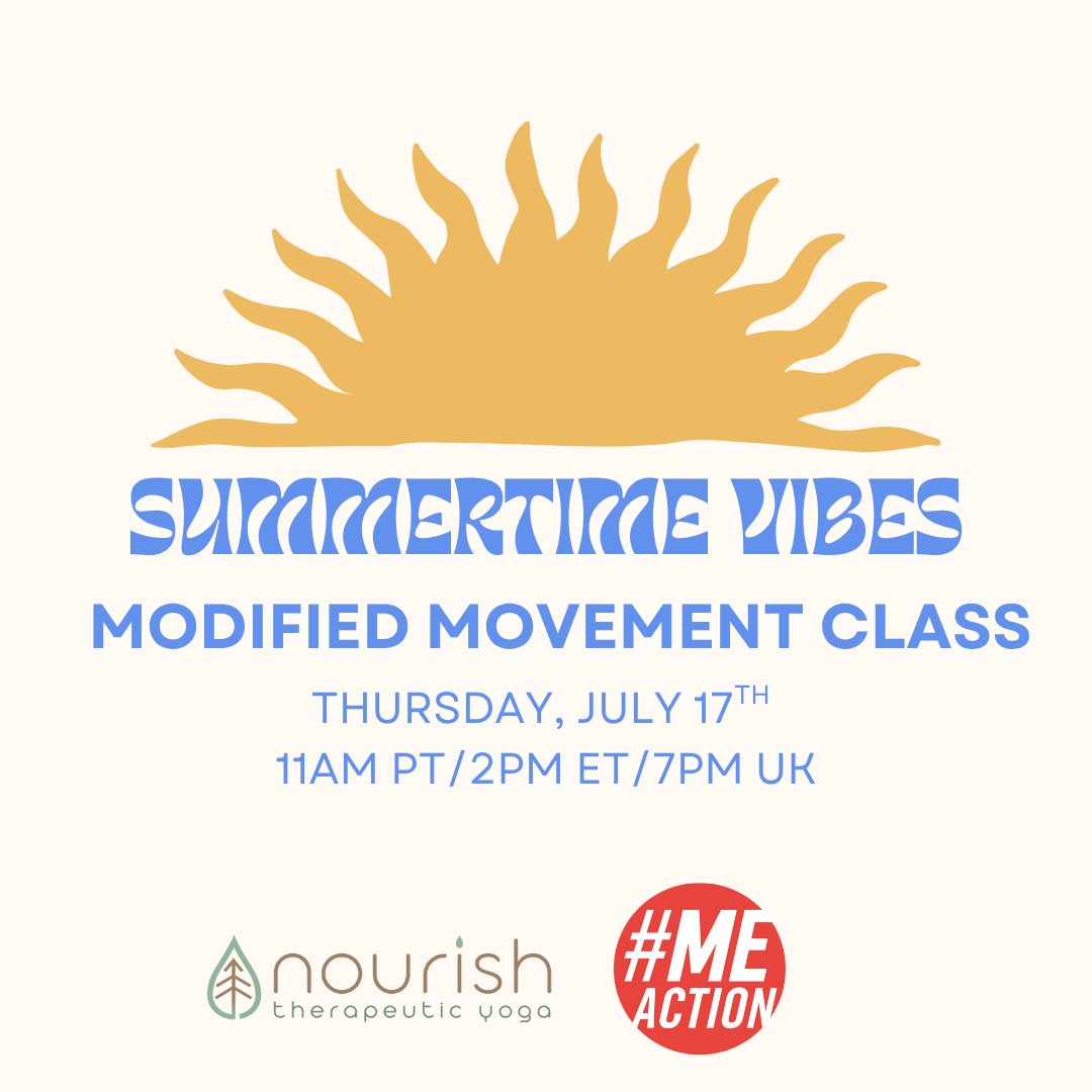 Join #MEAction for a FREE extremely modified movement class that can be done lying down from bed on July 17th at 11 am PST/2 pm EST/7 pm GMT. 

It has been crafted specifically for #pwME by #PwME Shannon Williams-Bramburger of Nourish Therapeutic Yoga. 

momence.com/Nourish-Therap…