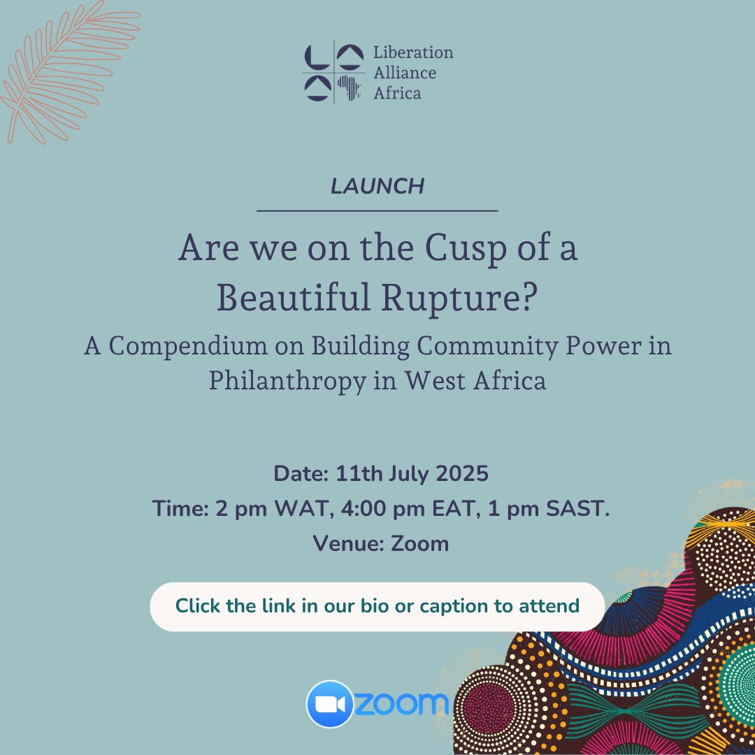 LiberationAA's tweet image. 🚨 Just 3 days to go!
We’re launching a powerful new compendium on building community power through philanthropy in West Africa.
Join the conversation with Oluwatobiloba Ayodele, Omolara Oriye, Kaata Minah, Fadzai Muparutsa & Vanessa Thomas.
🔗 Register: bit.ly/44cVYMf