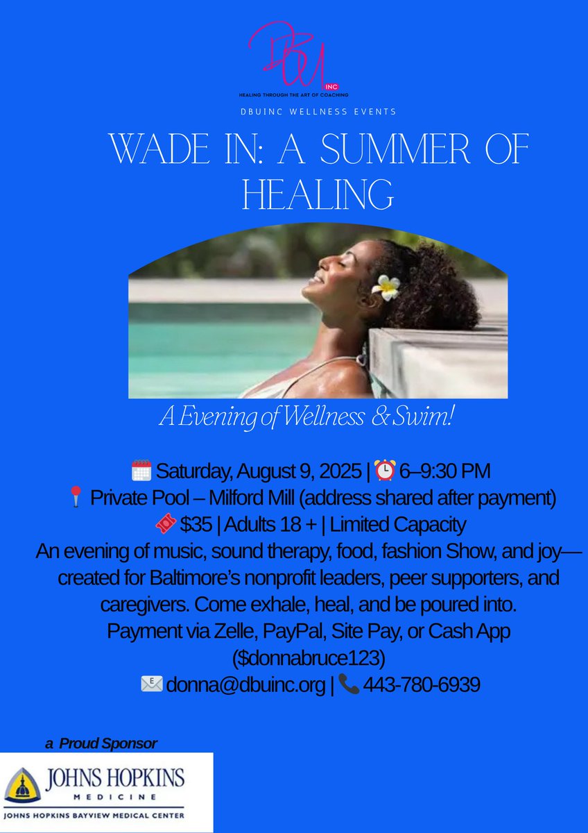 Join our #23BuntingFellow Donna Bruce Unlimited for Wade In: A Summer of Healing &amp; Joy, a wellness experience for Black changemakers to rest, reflect, &amp; renew through music, community, &amp; therapeutic care.
🗓️Aug 9, 6–9:30p 📍Private Pool in Milford Mill
🔗 loom.ly/lpDZtUg
