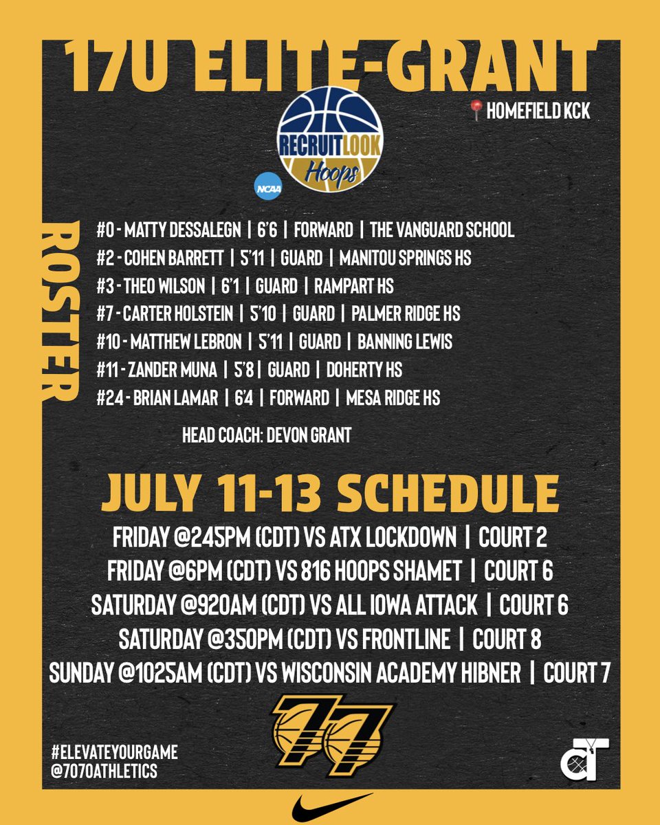 7070Athletics (@7070athletics) on Twitter photo Weekend Schedule Release <a href="/RL_Hoops/">RecruitLook Hoops</a> x <a href="/HardwoodEvents/">Hardwood Events</a>
Team: 17U Elite - Grant
HC: <a href="/CoachGrant10/">Coach Grant</a>
**Any schedule changes can be found on the Tourney Machine App**
#ElevateYourGame | #WeComin | #LoyalToTheSprings Weekend Schedule Release <a href="/RL_Hoops/">RecruitLook Hoops</a> x <a href="/HardwoodEvents/">Hardwood Events</a>
Team: 17U Elite - Grant
HC: <a href="/CoachGrant10/">Coach Grant</a>
**Any schedule changes can be found on the Tourney Machine App**
#ElevateYourGame | #WeComin | #LoyalToTheSprings