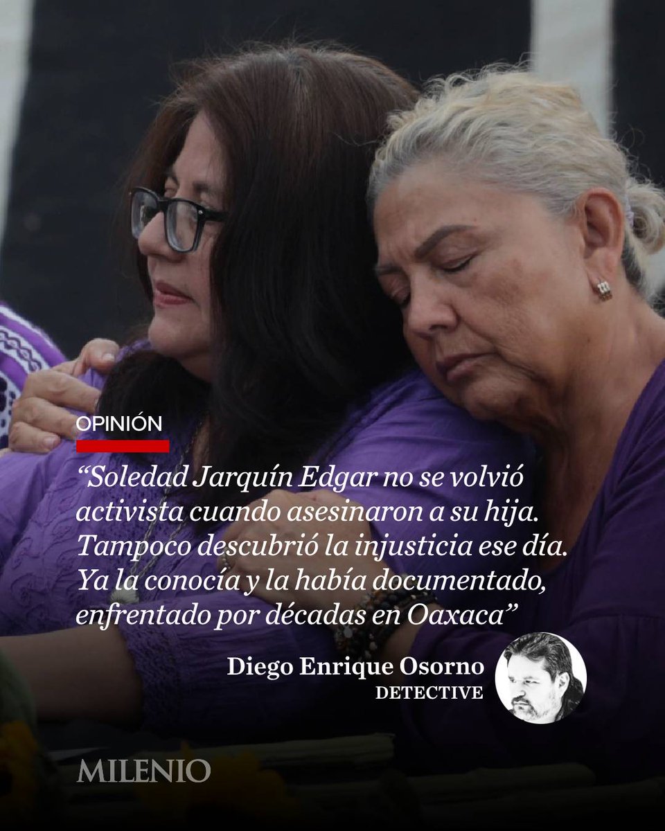 #ENTERATEYCOMPARTE

📰El crimen de su hija, María del Sol Cruz Jarquín, no la convirtió en otra persona. La obligó a ser las que ya era y otras más a la vez: madre, reportera, abogada autodidacta, gestora de expedientes, rostro de protesta, vocera en foros y sombra de