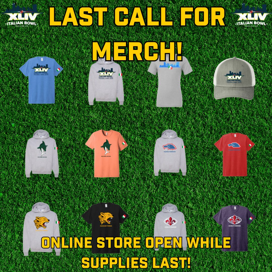 🔥Back by popular demand, the Italian Bowl online merch store has been reopened and can ship to you! Grab these unique items while supplies last! 

 👕 ➡️jupmodesupply.com/collections/it…

#ItalianBowlXLIV #RoadtoToledo