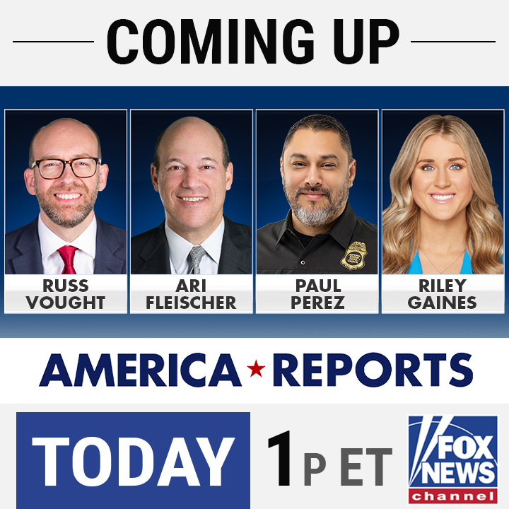 America Reports (@americarpts) on Twitter photo TUESDAY:
Director of Office of Budget and Management, <a href="/russvought/">Russ Vought</a>
Former White House Press Secretary, <a href="/AriFleischer/">Ari Fleischer</a>
National Border Patrol Council President, Paul Perez
Host of "Gaines for Girls," Podcast, <a href="/Riley_Gaines_/">Riley Gaines</a> TUESDAY:
Director of Office of Budget and Management, <a href="/russvought/">Russ Vought</a>
Former White House Press Secretary, <a href="/AriFleischer/">Ari Fleischer</a>
National Border Patrol Council President, Paul Perez
Host of "Gaines for Girls," Podcast, <a href="/Riley_Gaines_/">Riley Gaines</a>