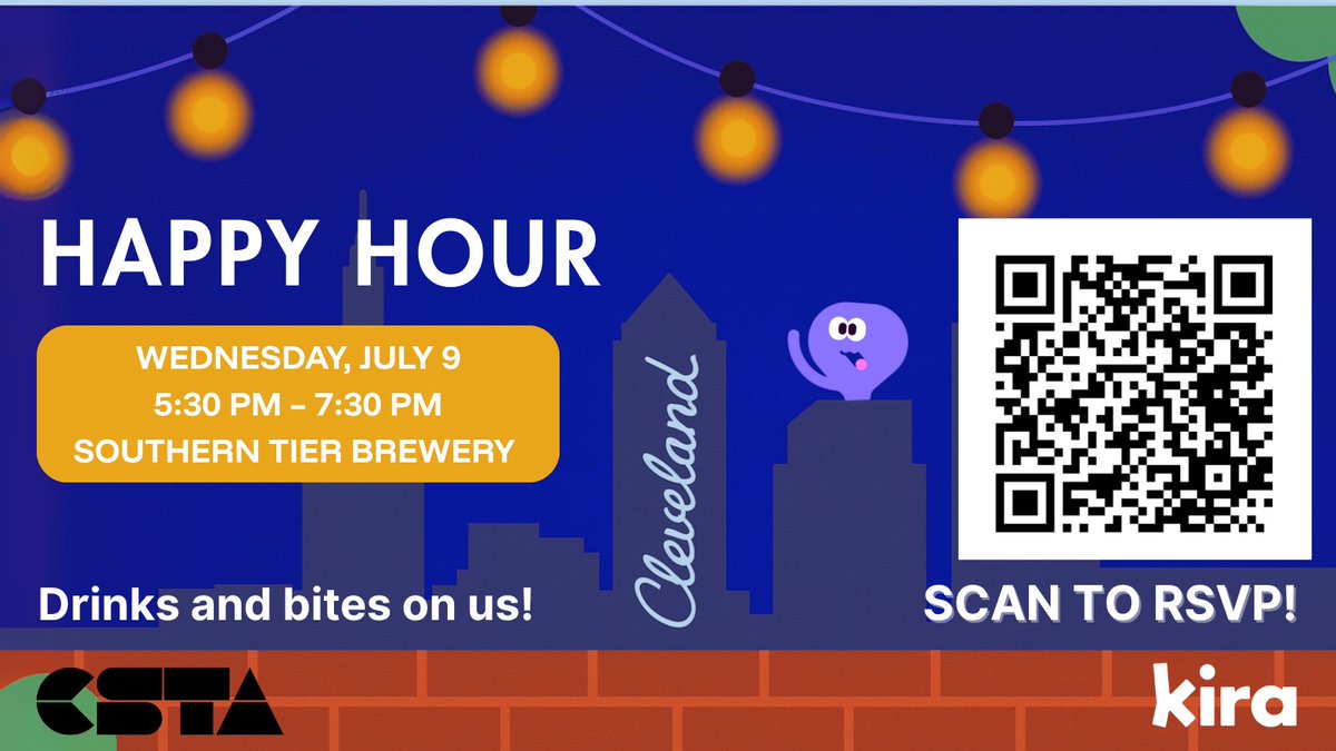 Kira (@kira_learning) on Twitter photo We're here at #CSTA2025 at Booth #614 with:
✨ Swag
🤖 Live demos
☕️ A chance to win a Nespresso machine
P.S. you're invited…
🍻 Happy Hour is tomorrow, July 9th — RSVP now!
Scan below to RSVP ⬇️
#TeachWithKira #STEMEd #ITeachCS <a href="/csteachersorg/">CS Teachers Association (CSTA)</a> We're here at #CSTA2025 at Booth #614 with:
✨ Swag
🤖 Live demos
☕️ A chance to win a Nespresso machine
P.S. you're invited…
🍻 Happy Hour is tomorrow, July 9th — RSVP now!
Scan below to RSVP ⬇️
#TeachWithKira #STEMEd #ITeachCS <a href="/csteachersorg/">CS Teachers Association (CSTA)</a>