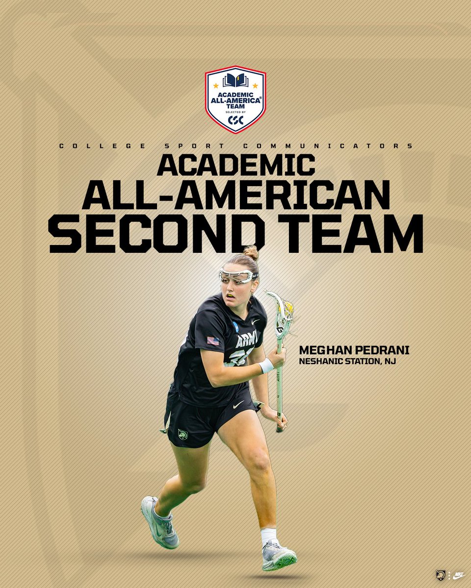 ArmyWP_WLax's tweet image. Big round of applause for Meghan Pedrani👏
She is the program’s first ever @CollSportsComm Academic All-American 📚
📰 goarmywestpoint.com/news/2025/7/8/…
#GoArmy