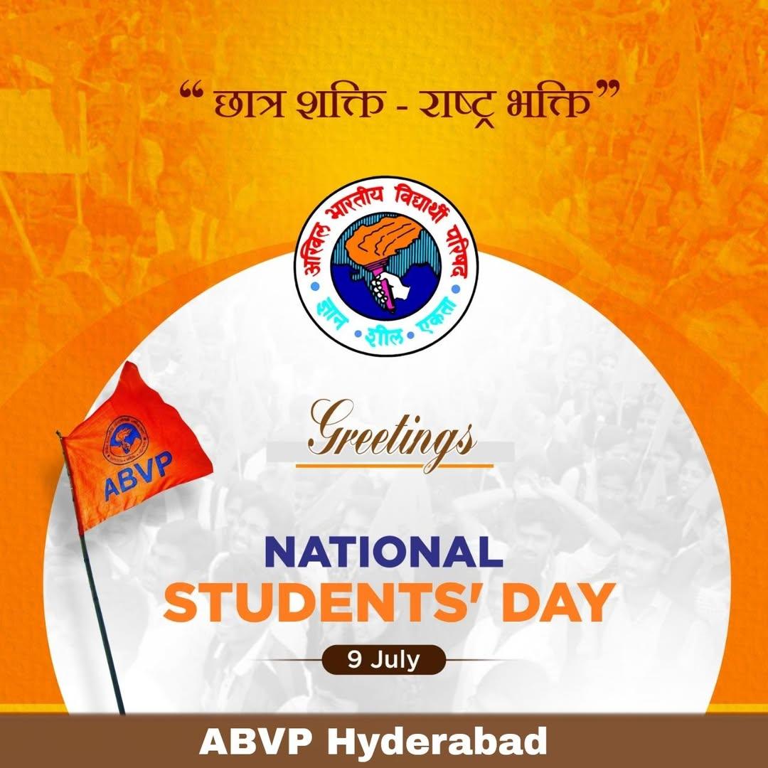 'ज्ञान, शील, एकता'

Greetings to every karyakarta of <a href="/ABVPVoice/">ABVP</a>, the world's largest student body, on its 77th foundation day, also celebrated as #NationalStudentsDay.

We urge every karyakarta of #ABVP to follow the organisation's motto &amp; dedicate themselves to nation-building.